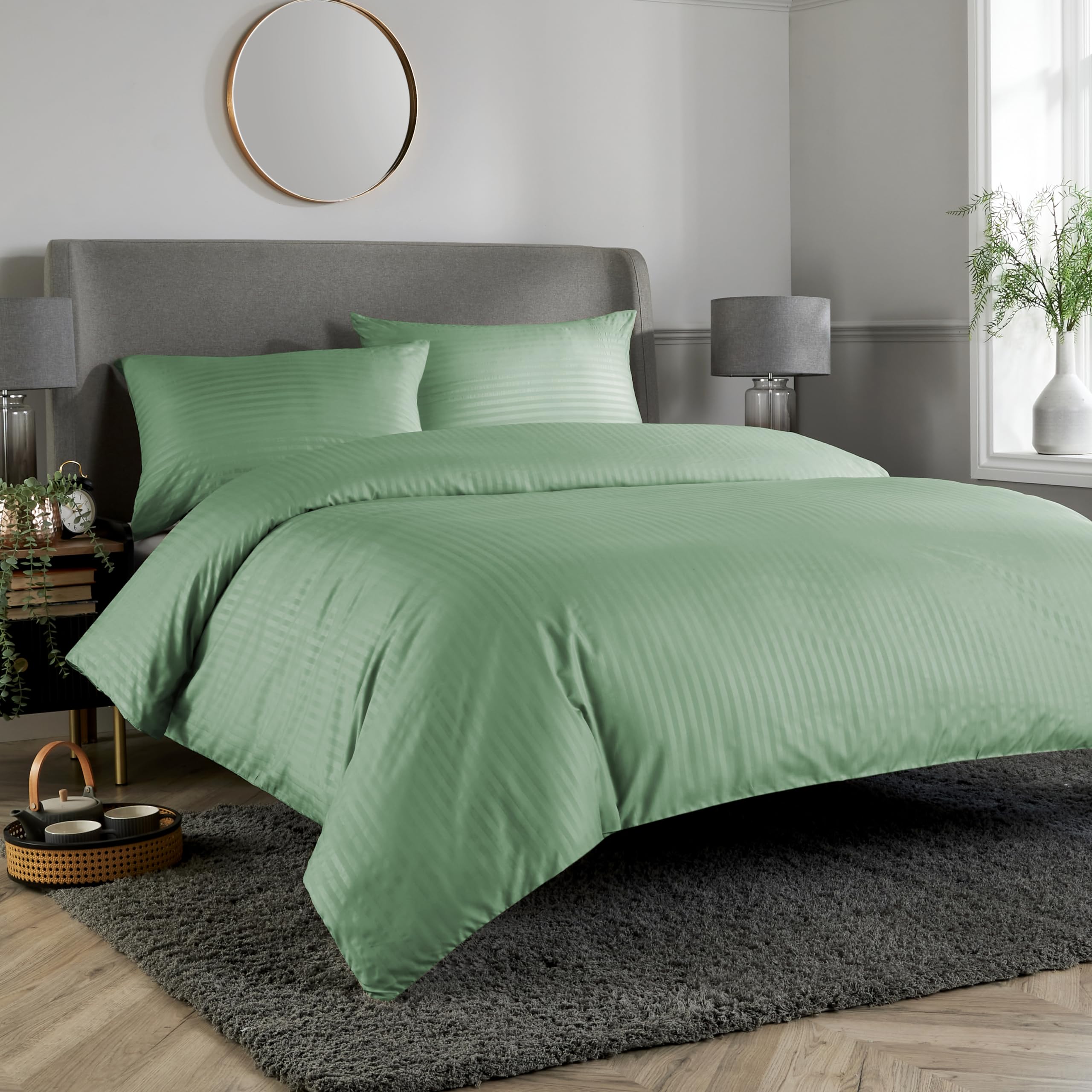 Olivia Rocco Mayfair Stripe Duvet Cover Set Easy Care Satin Stripes Comforter Reversible Bedding Quilt Covers With Pillowcases