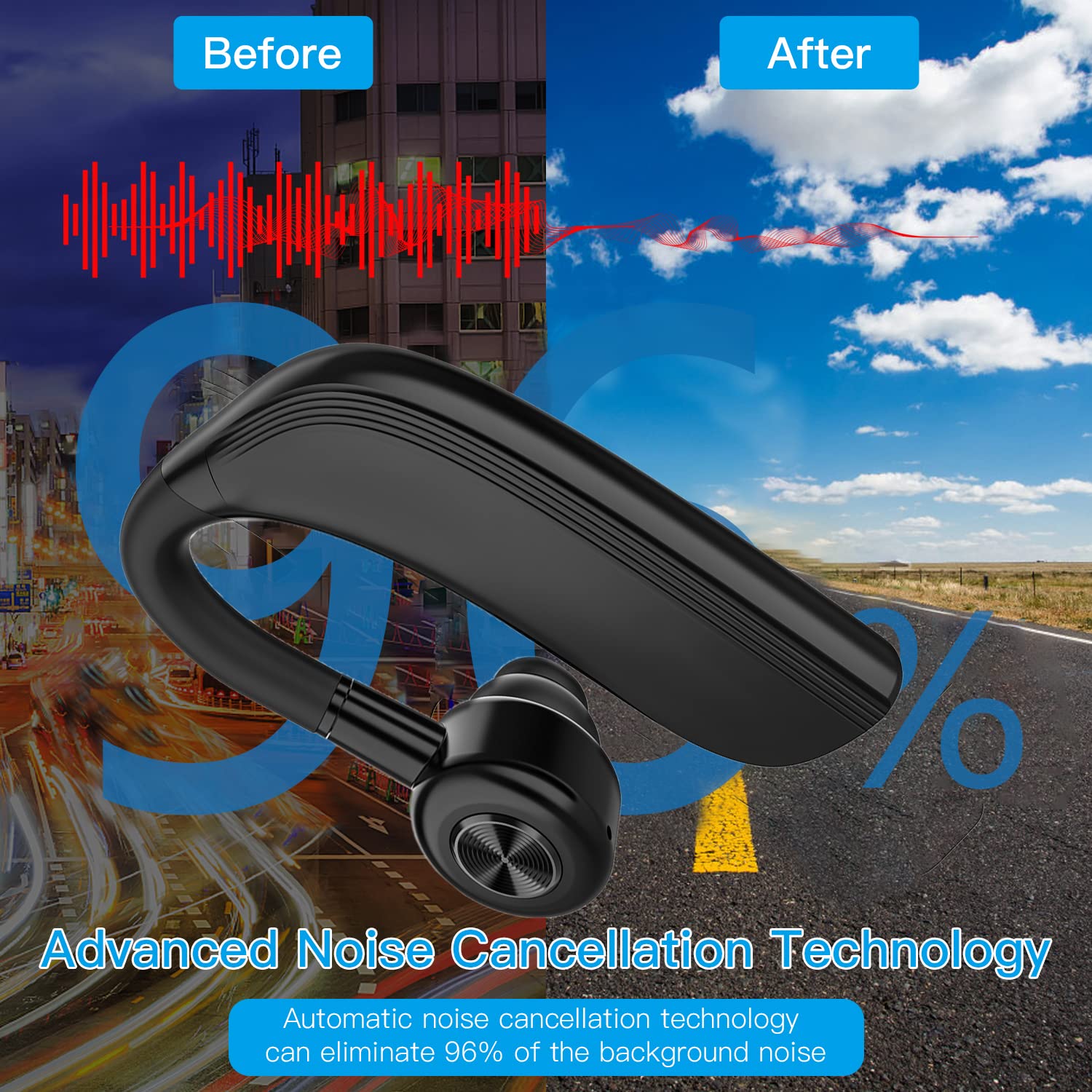 Auricolare Bluetooth 5.0 Cuffie Wireless con Microfono, Auricolare Business Vivavoce con Chiamata Leggera, Chiaro e Suono Hi-Fi per l'Ufficio, la Guida