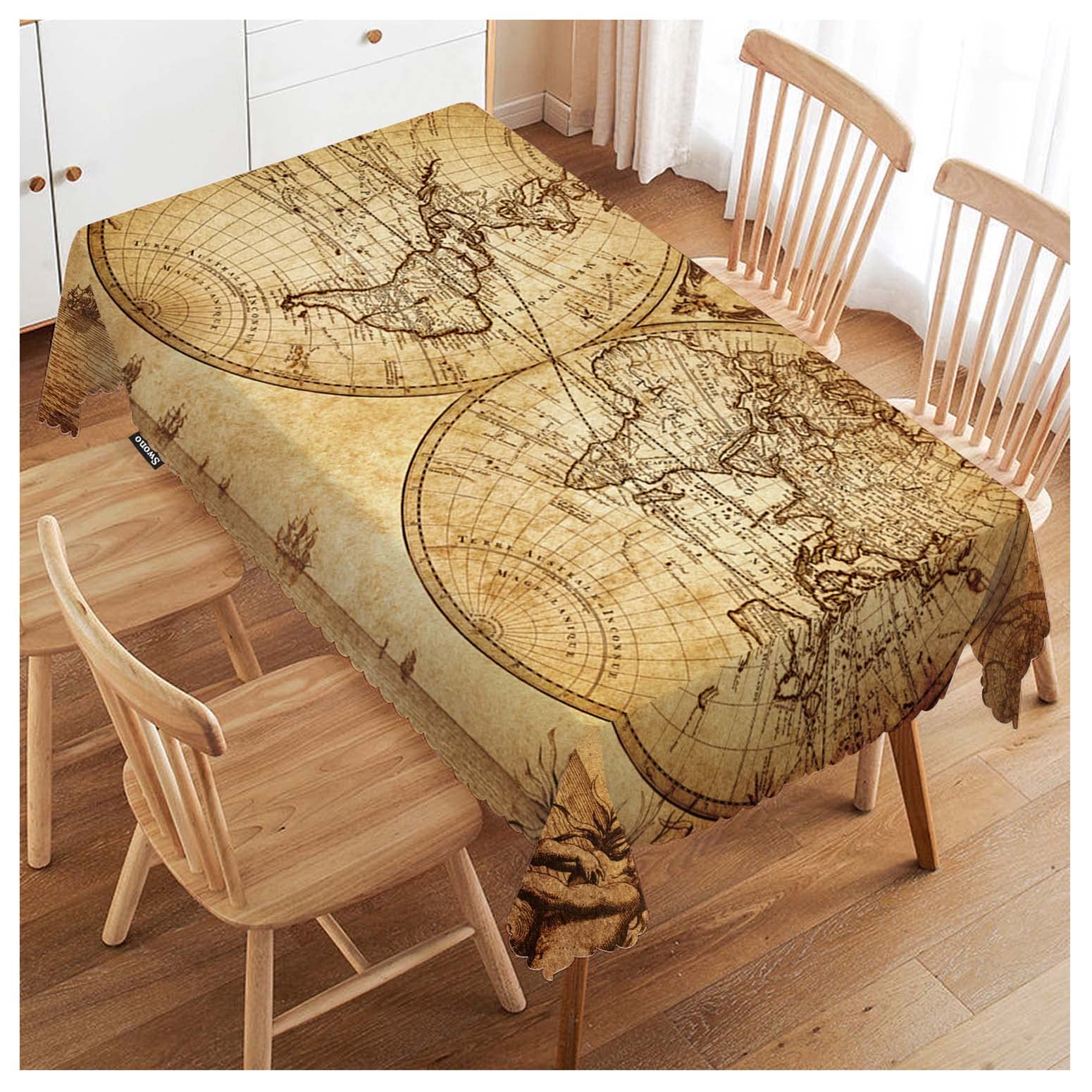 SwonoRectangle Tablecloth World Map Table Cover 52x70 Inch Vintage World Map Earth Global Geography Table Cloth for Rectangle Tables Decorative Tablecloth for Dining Party Camping BBQ