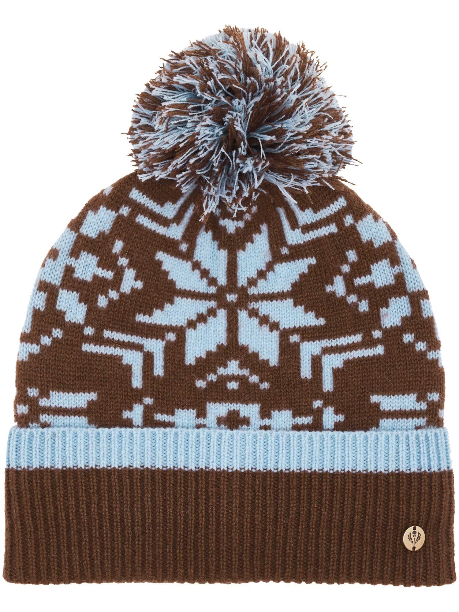 FRAAS Bonnet tricoté pour femme - Motif étoiles et pompon - 100 % laine vierge - Look norvégien