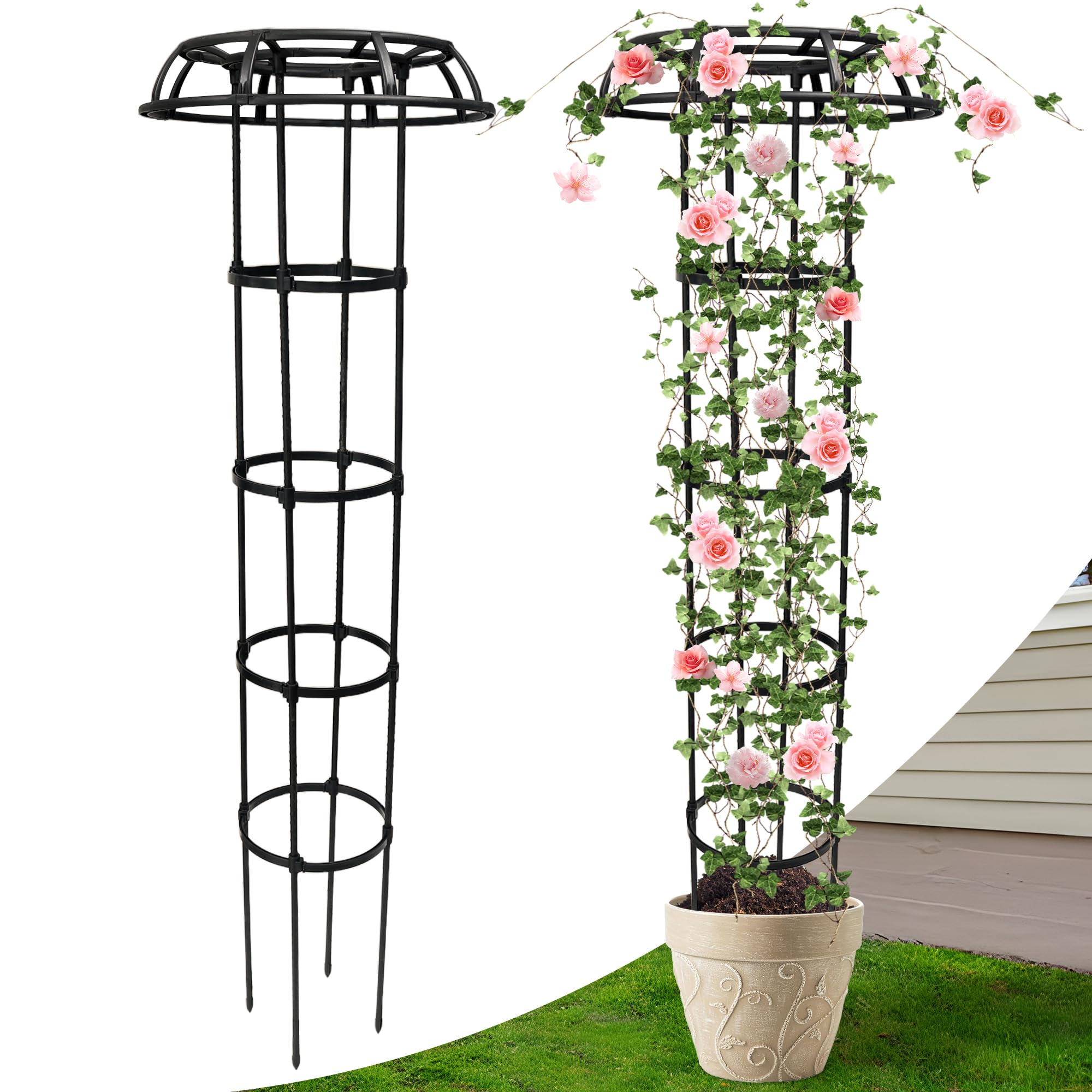65 Inch Garden Trellis Wisteria Umbrella Support Frame 165cm Umbrella Trellis Wisteria Metal Trellis Stand Mushroom Top Trellis for Potted Plants, Wisteria,Roses,Clematis,Plant Trellis Support
