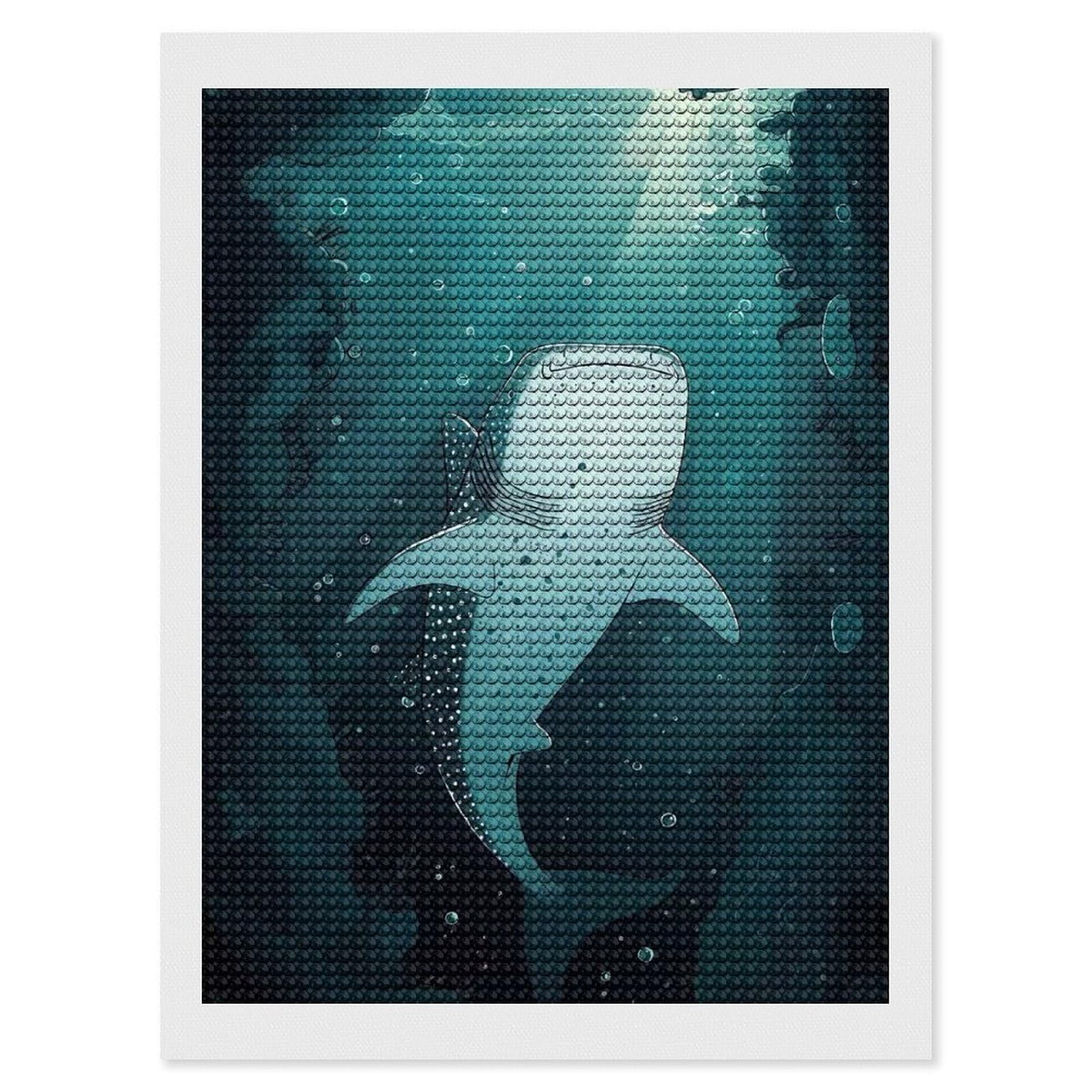 Junmoney Whale Shark Underwater Diamond Art Kit 12"x16", Relaxing DIY Hobby, Satisfying Creative Project, Living Room Decor, for Women