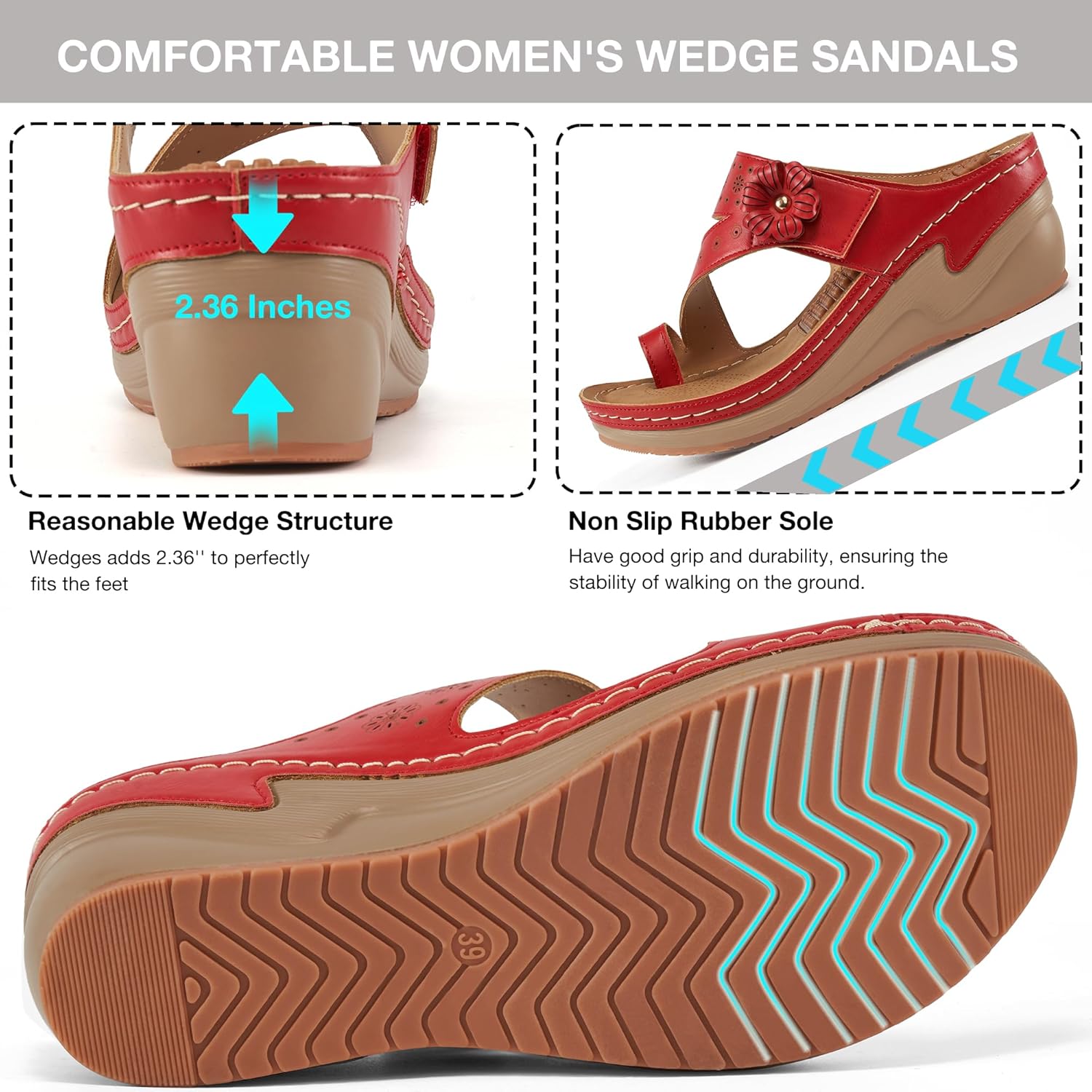Womens Sandals Wedge 2026: All-Day Comfort Orthopedic Wedges Flip Flops Casual Walking Shoes with Adjustable for Summer Dressy - Image 6