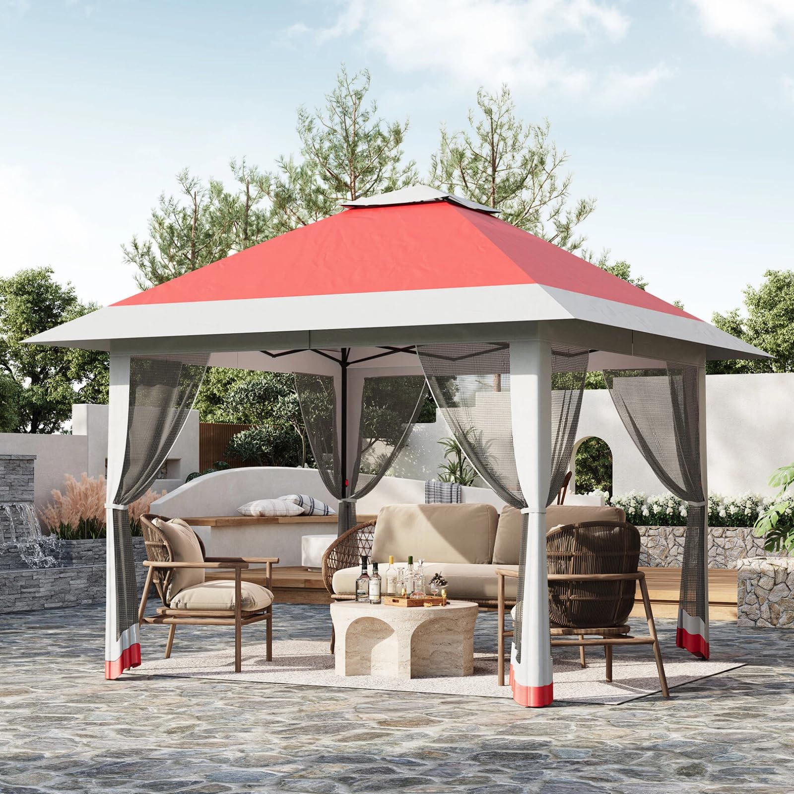 Quick Set-Up 13x13FT Collapsible Double Roof Outdoor Canopy Tent, UV-Resistant, Adjustable Height, Waterproof, Mesh Netting, Portable with Carry Bag, for Camping, Patio, Garden, Party, Backyard