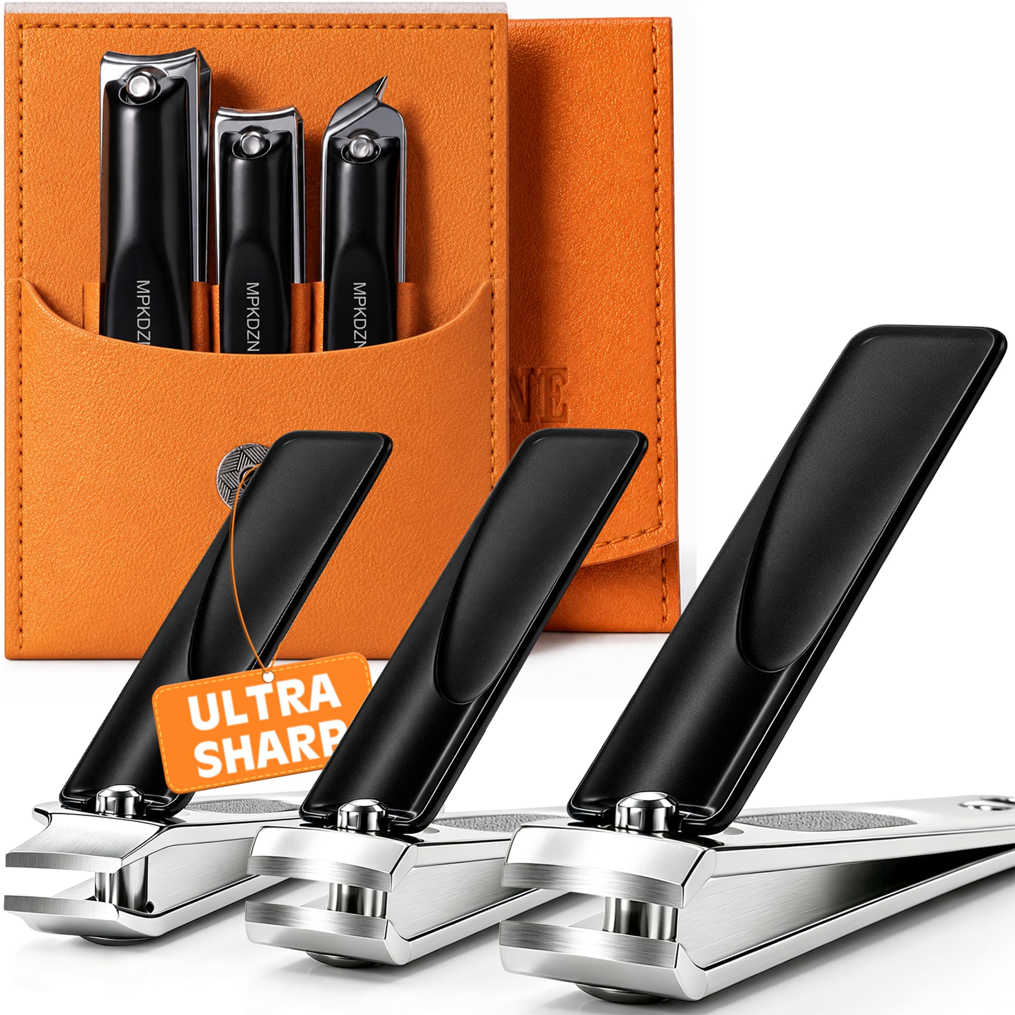 Verbessertes 20 % ultra-schärferes Nagelknipser-Set, 15 % dicker, stabiler Edelstahl, 3-in-1 Fingernagel-/Zehennagel-/Schrägknipser, Geschenke, Reise-Nagel-Set für Männer und Frauen, Schwarz