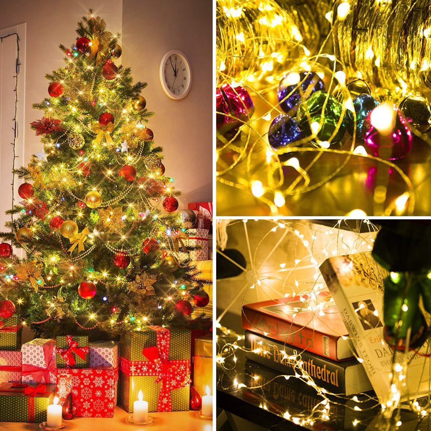 BXROIU Guirnaldas de luces a pilas,3 modos y temporizador,alambre plateado cadenas de 2 metros 20 LEDs,para decorar dormitorios, jardines,fiestas,Navidad,Halloween (Blanco cálido, 2 unidades 2 metros)