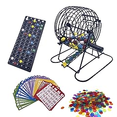 Deluxe Bingo Game Set-6 Inch Metal Cage, Master Board,75 Colored Balls, 50 Bingo Cards,500 6 Color Mix Chips and 2 Bags,Ideal for Large Groups