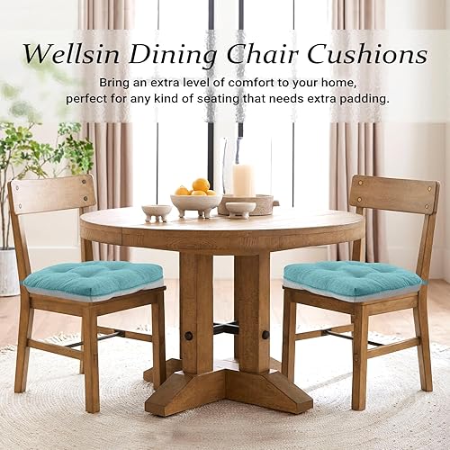 Miniatura 7 de Wellsin Cojines para sillas de comedor, paquete de 4, cojines para sillas de cocina de 15.5 x 15.5 pulgadas con lazos y respaldo antideslizante,