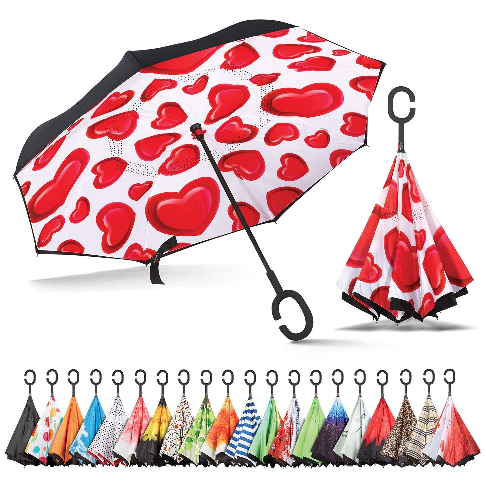 SharptyInverted, Windproof, Reverse Umbrella for Women with UV Protection, Upside Down with C-Shaped Handle