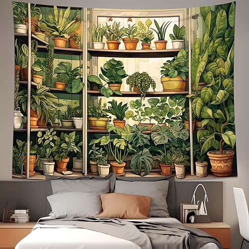 Miniatura 2 de QGHOT Tapiz de plantas, tapiz botánico verde para colgar en la pared, tapices vintage de madera para dormitorio, ventana, aula, sala de estar, fondo