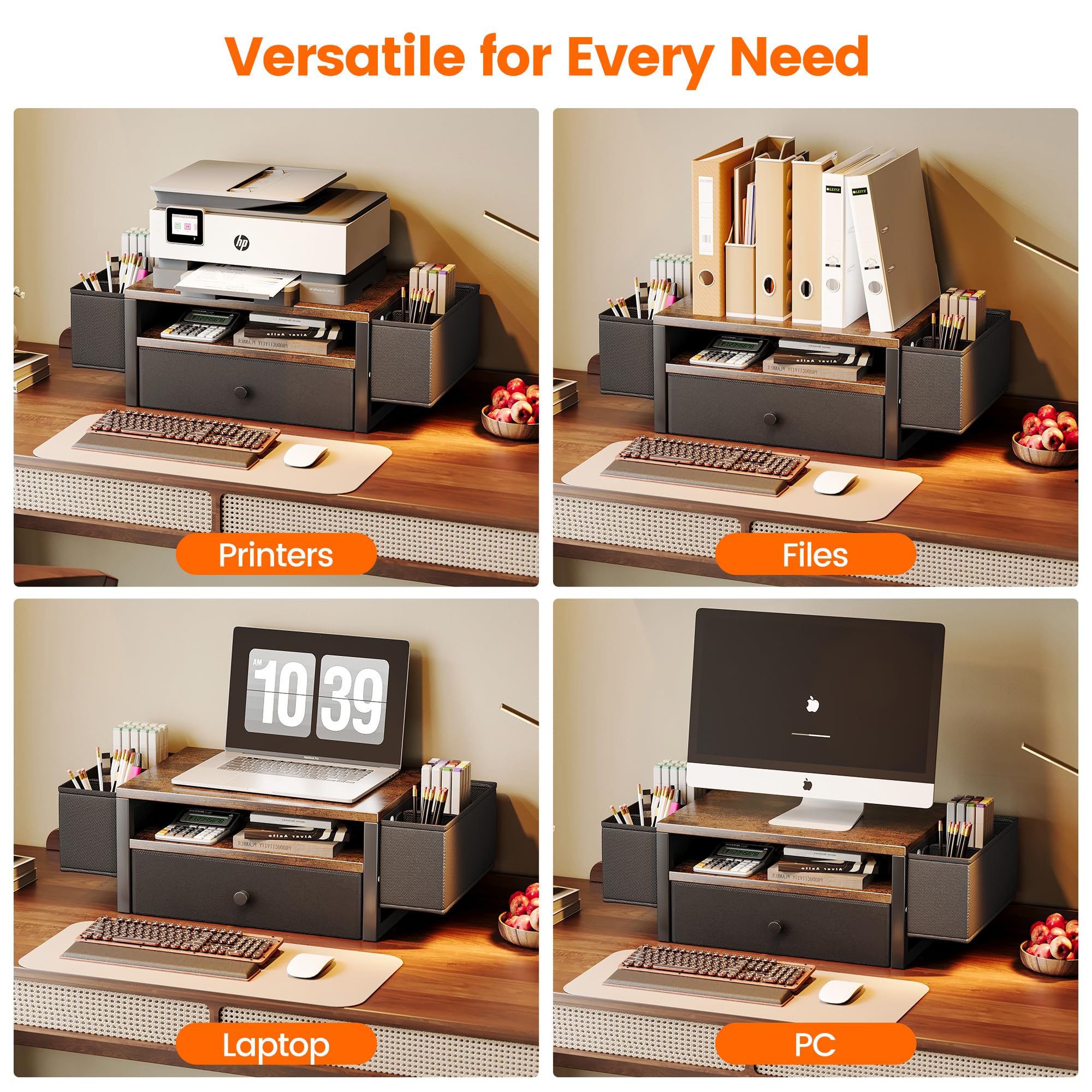 Organizzatori e accessori da scrivania, supporto per monitor del computer a 3 livelli con cassetto in tessuto e 6 portapenne, accessori da scrivania per ufficio, organizer da scrivania per ufficio