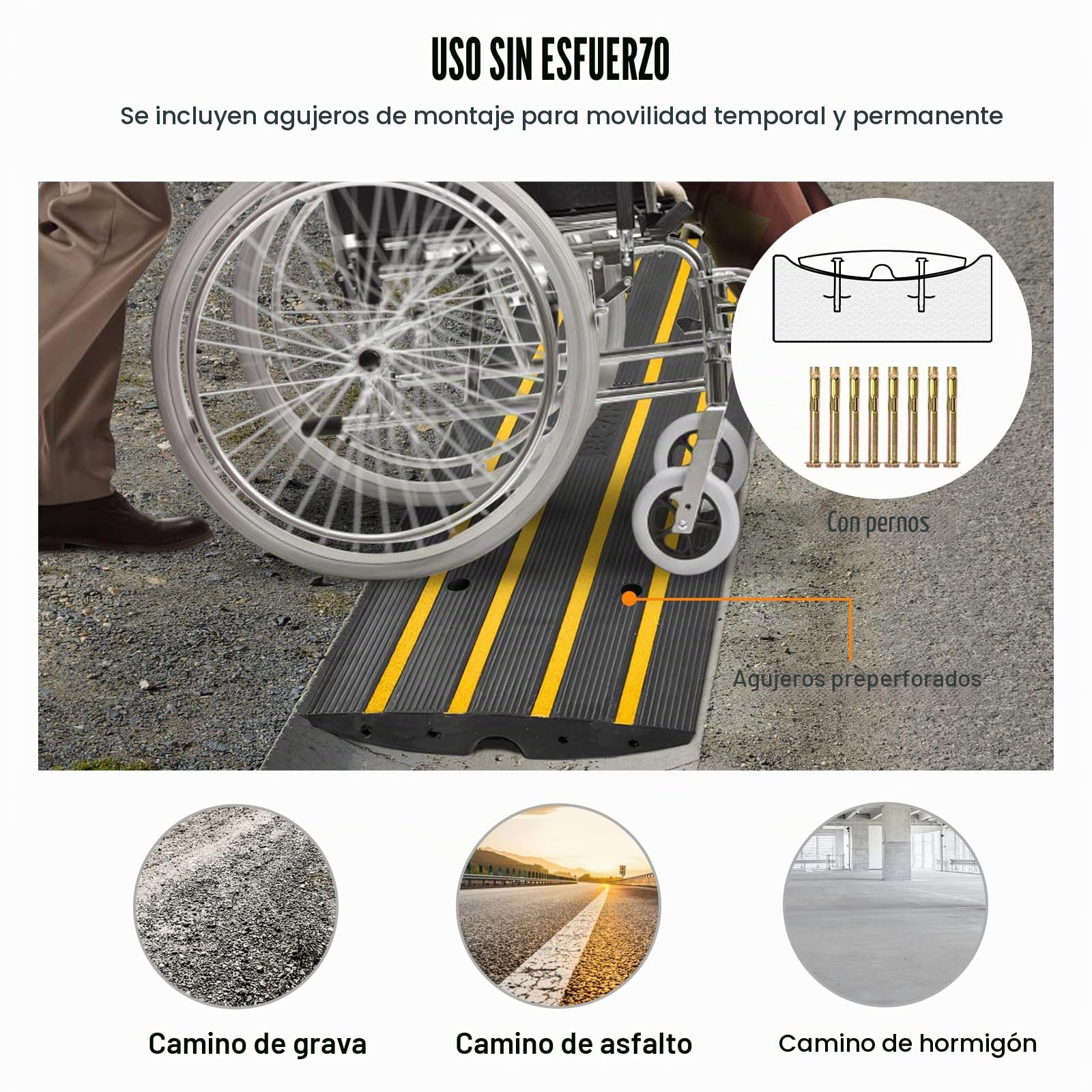 VEVOR Rampa para Silla de Ruedas Altura de 6,5 cm Rampa de Goma Carga de 15 t Rampa Antideslizante Extensible para Silla de Ruedas para Muelle de Carga Puerta de Entrada de Garaje, 122 x 40,5 x 6,5 cm
