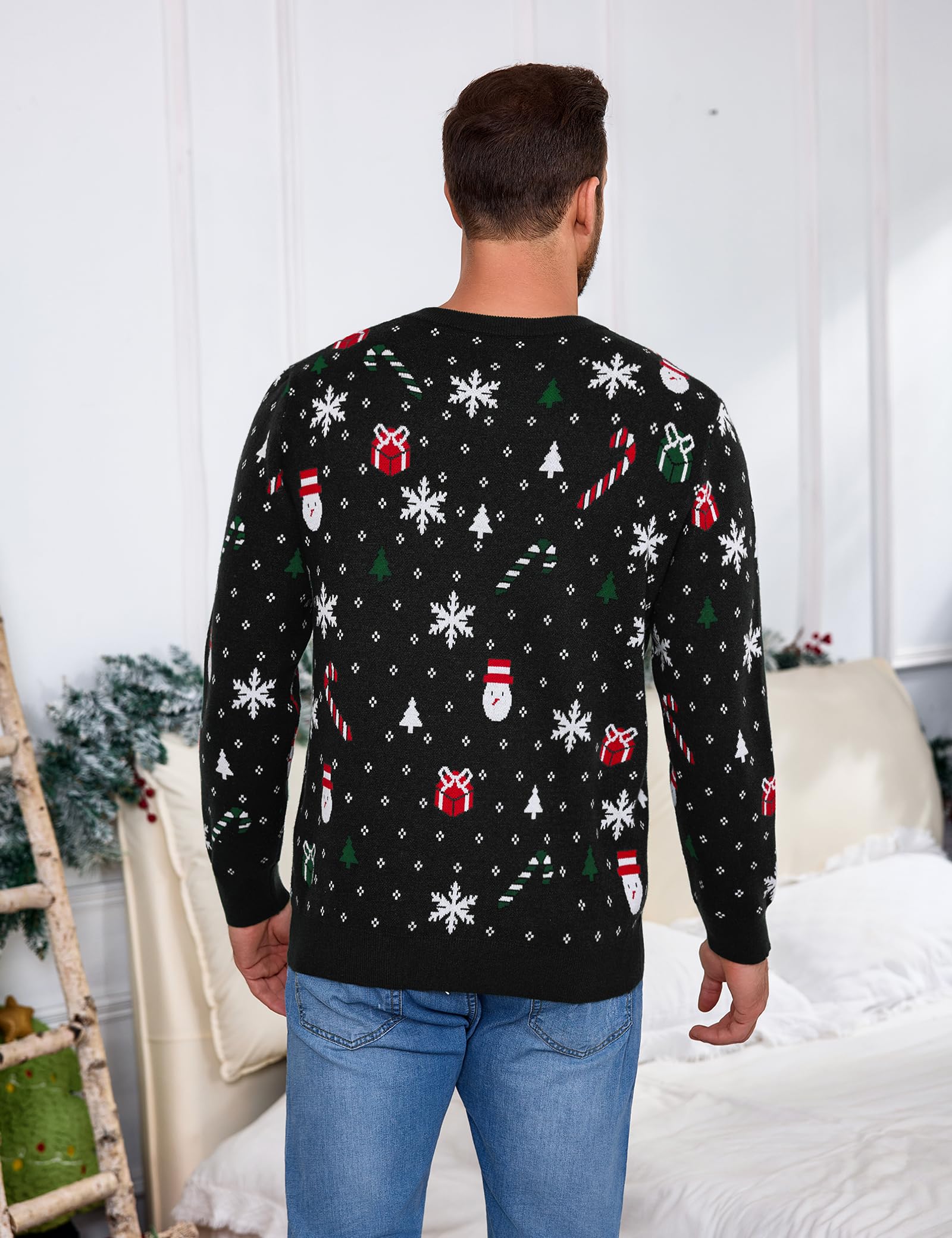 Aottori Weihnachtspullover Damen Herren Weihnachtspulli Familie Set Rundhals Langarm Strickpullover Christmas Unisex Weihnachten Pullover Warm mit Schneeflocken Muster