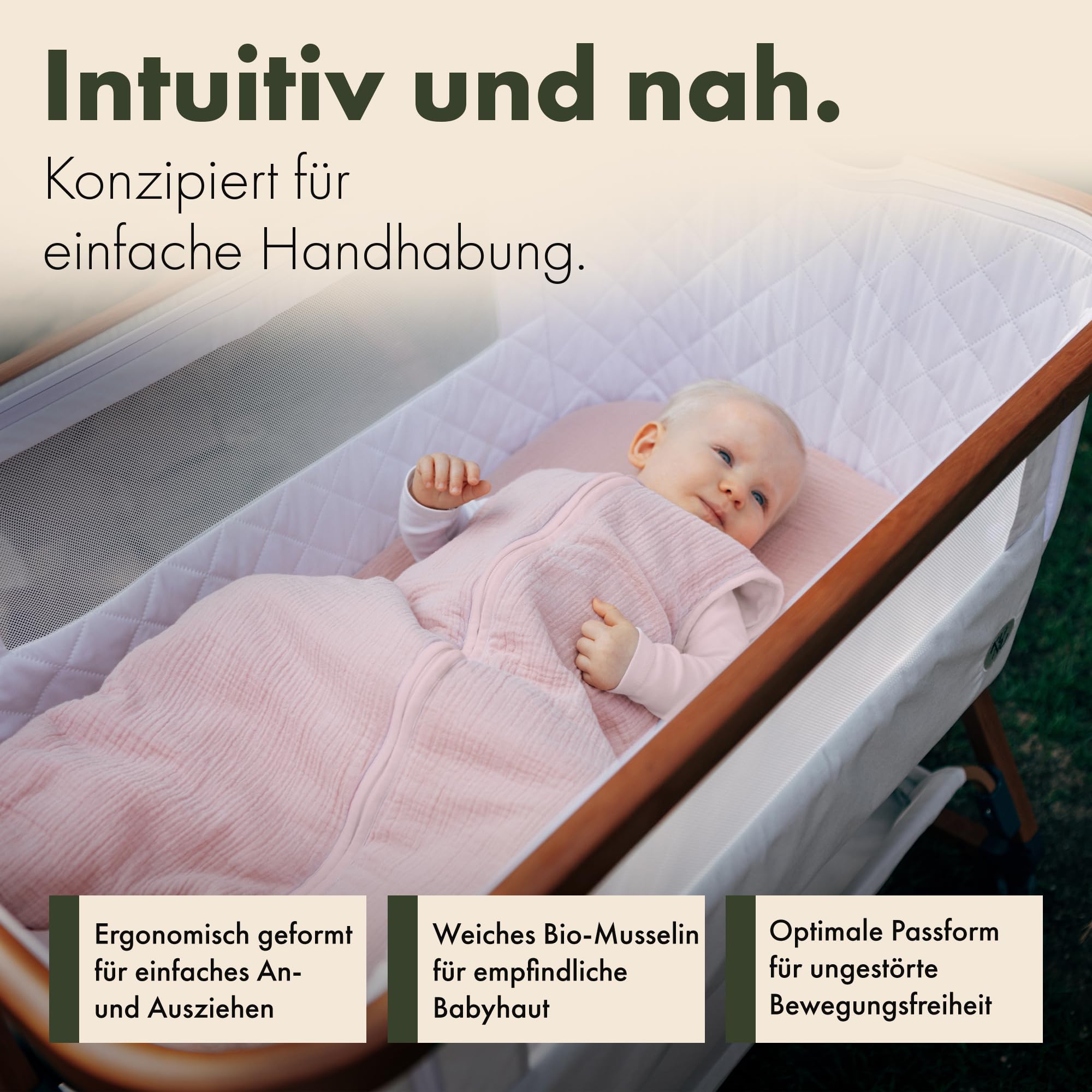 KUNU Sacco nanna per neonato, 2 Tog, 80 cm, morbido mussola biologica, a partire da 3 a 24 mesi, delicato sulla pelle, per tutto l'anno, facile da pulire