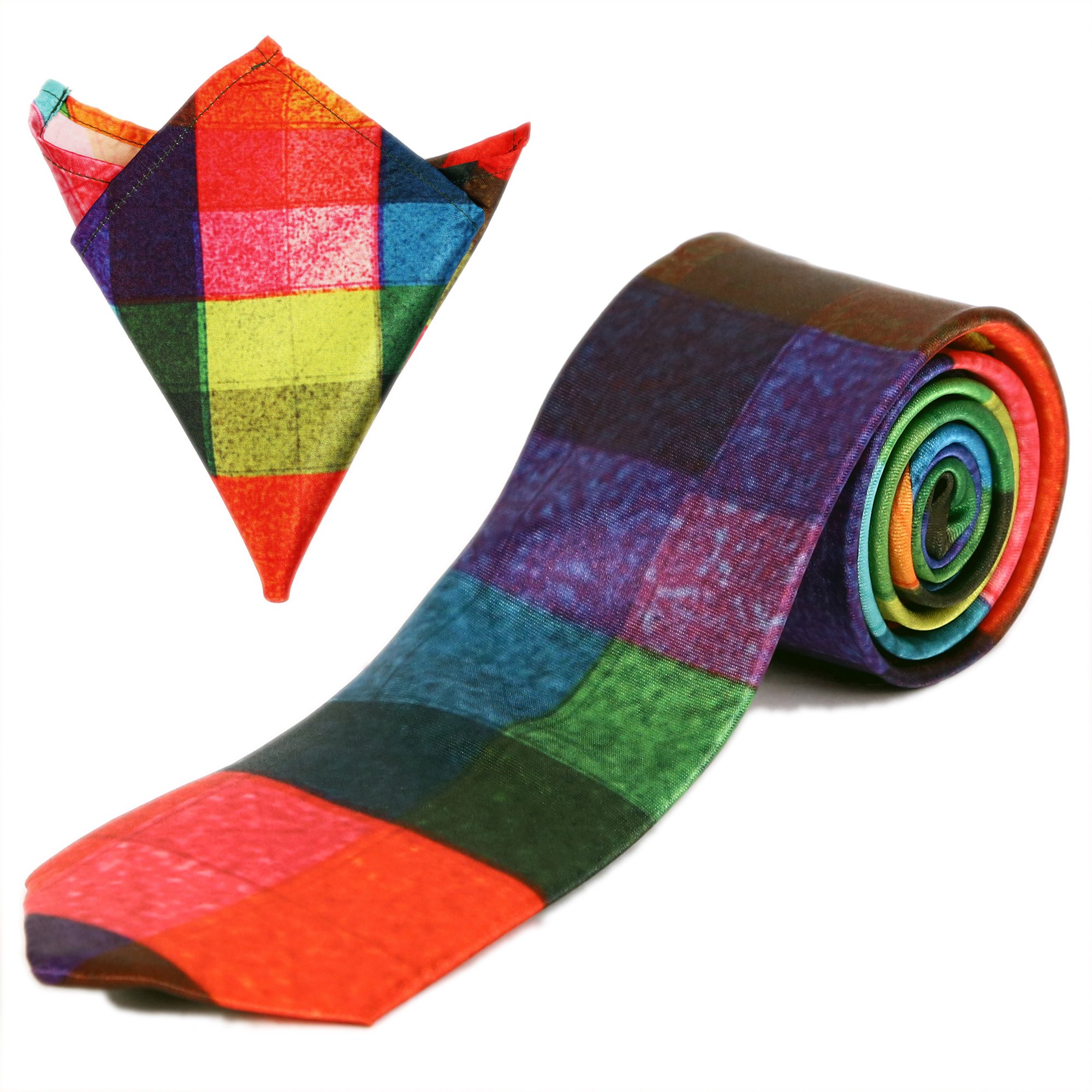 Multi Water Checks Tie And Pocket Square Set-image-43