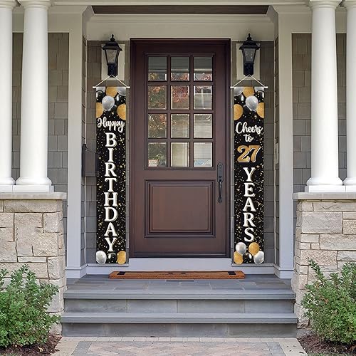 Miniatura 35 de Cartel de puerta de feliz cumpleaños 18 en negro y dorado – Fondo de bienvenida a los dieciocho años de edad, decoración de fiesta de cumpleaños
