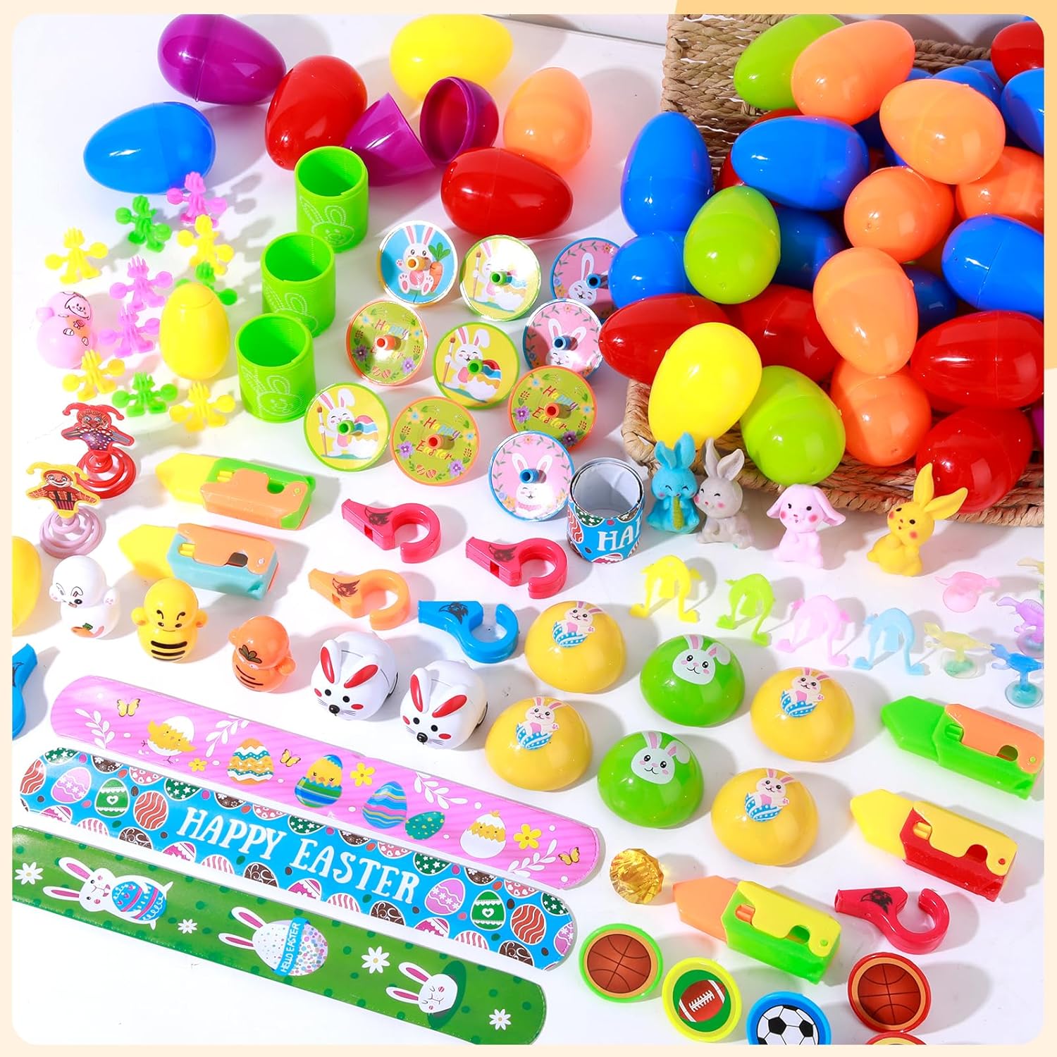 100 Pcs Prefilled Easter Eggs with Toys Inside, Easter Basket Stuffers Fillers Bulk for Kids, Pre Filled Surprise Eggs for Easter Egg Hunt Party Favors