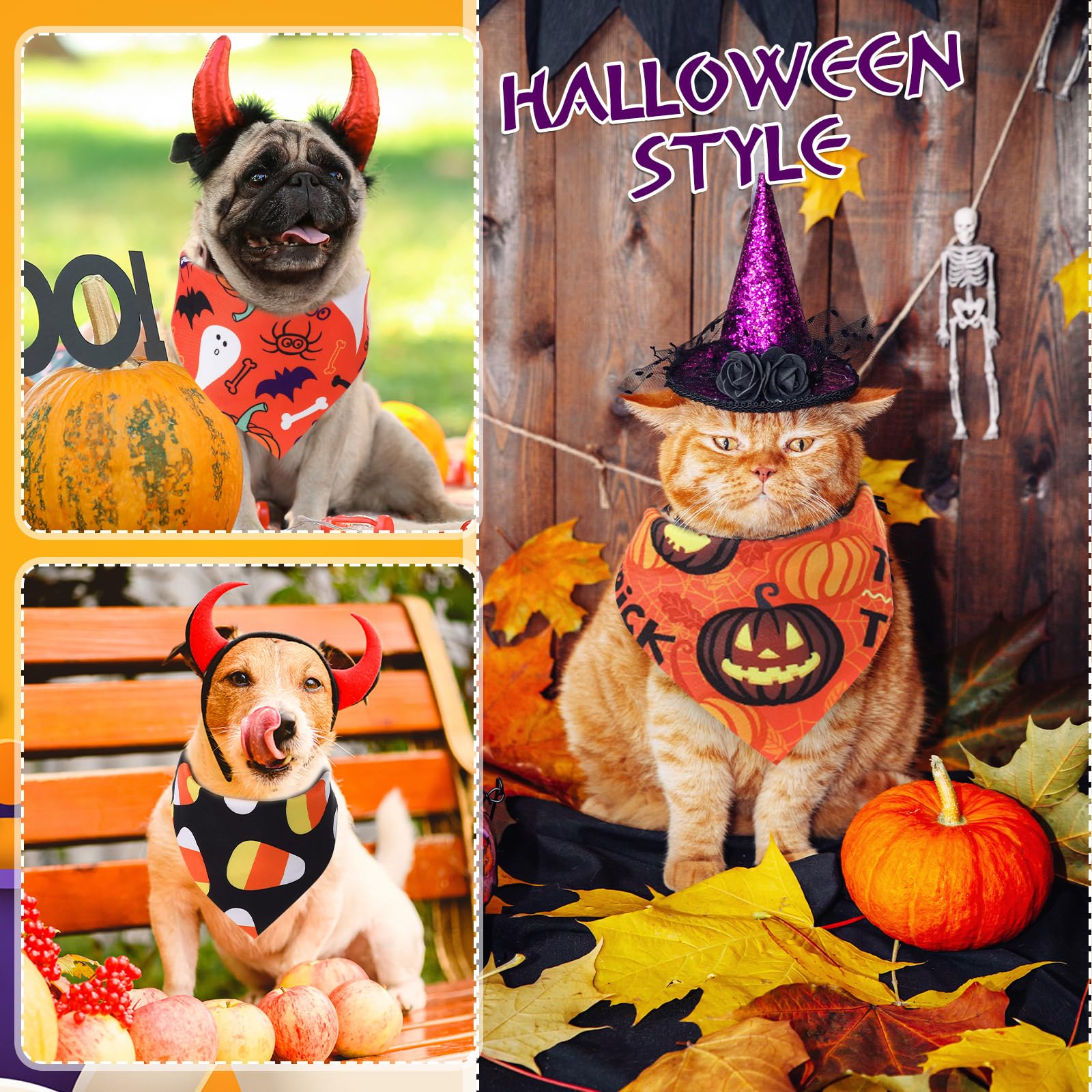 Abbylike Bandany dla psów na Halloween, masowe, bandany na Halloween, dla psów, trójkątny zestaw chustek, śliniaki, szalik z wzorami dyni, akcesoria do kostiumu dla zwierząt domowych, dekoracja, 40 x