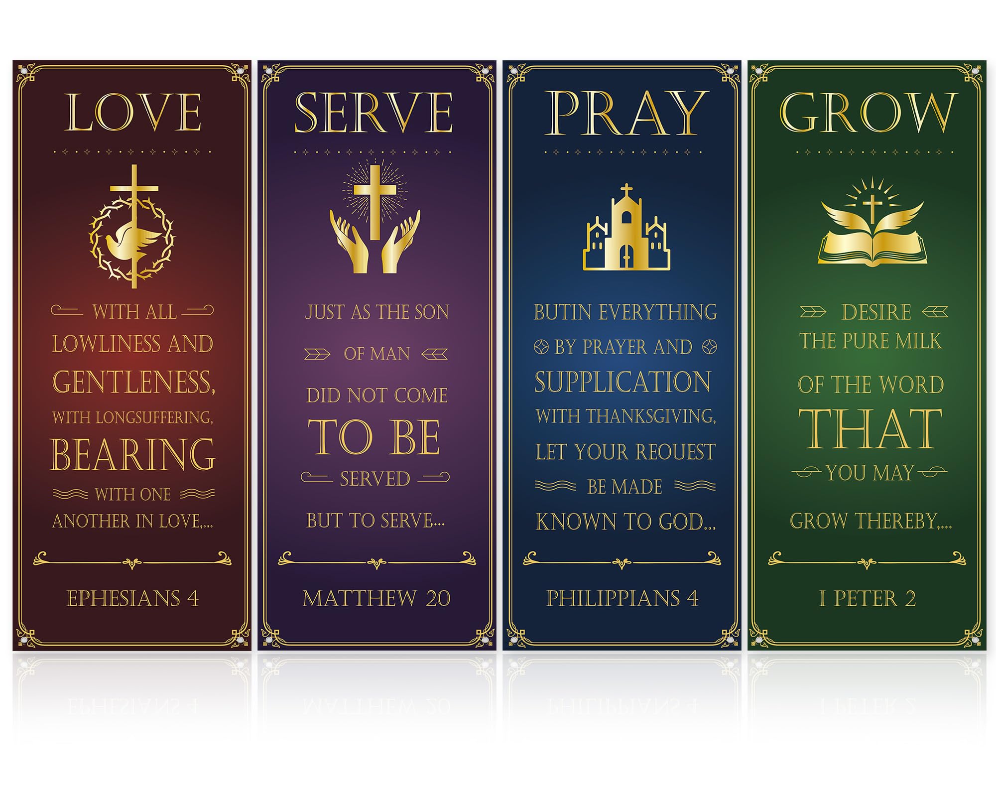 4Pcs Church Banners with Scripture for Sanctuary Wall Worship Classical Christian Banner Inspirational Religious Praise Hanging Sign Vintage Backdrop