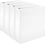 Amazon Basics 3 Ring Binder with 2 Inch D-Ring and Clear Overlay, White, 4-Pack