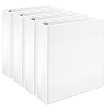 Amazon Basics 3 Ring Binders, 2 Inch, 4 Pack, D-Ring Organizer for School, Home Office, White
