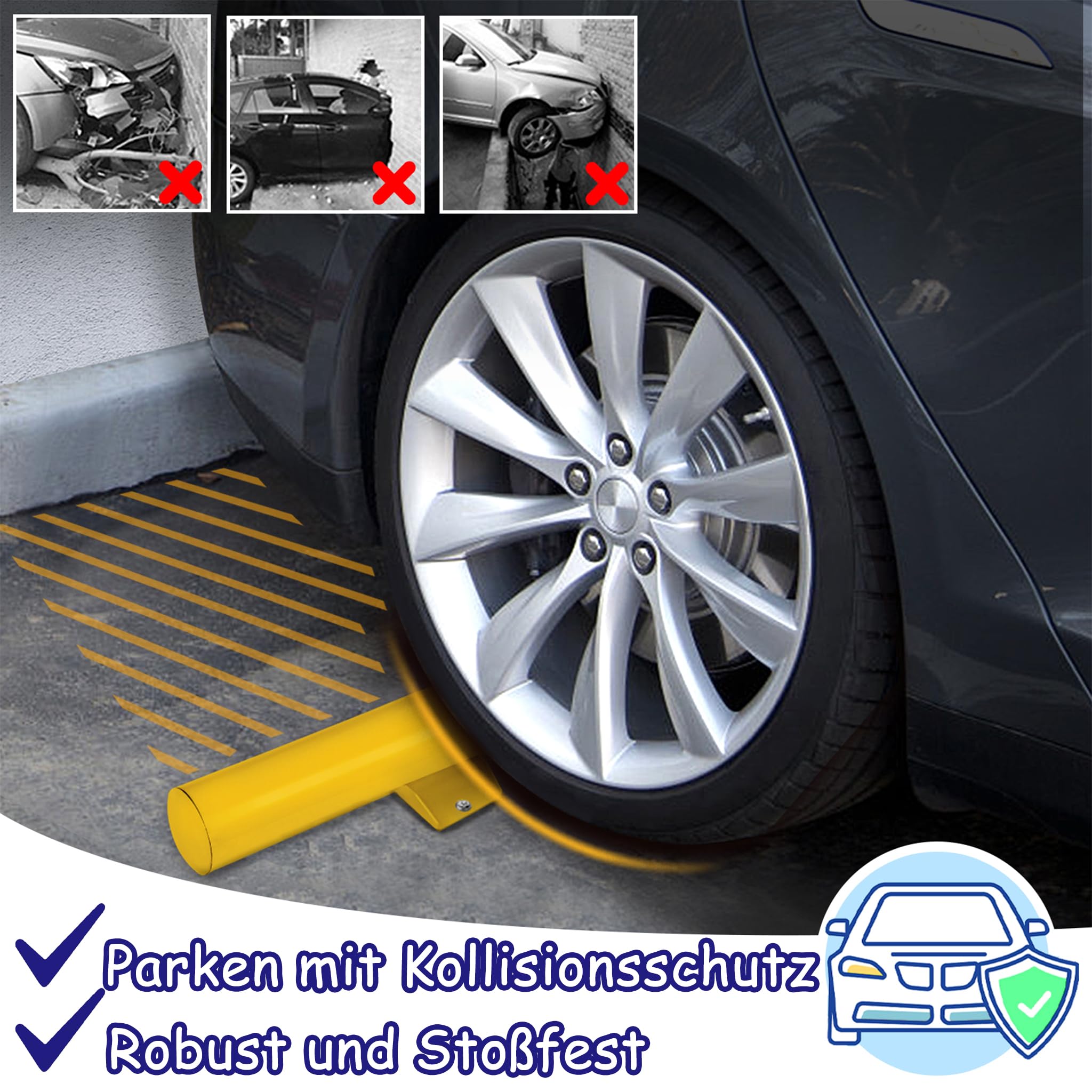 YRHome 180 x 13,5 x 9,5 cm Parking Lock Garagenstopper Parkplatzbegrenzer Anfahrschutz con tiras reflectantes tope para vehículo Radstopp Parkbegrenzung Parkplatzlimizung para garaje Einparkhilfe