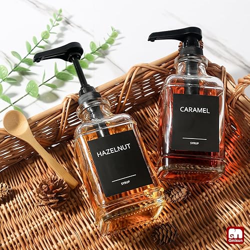 Miniatura 7 de GMISUN Dispensador de jarabe de café, dispensador de bomba de jarabe de 16.9 onzas líquidas para accesorios de cafetería, botella cuadrada de jarabe
