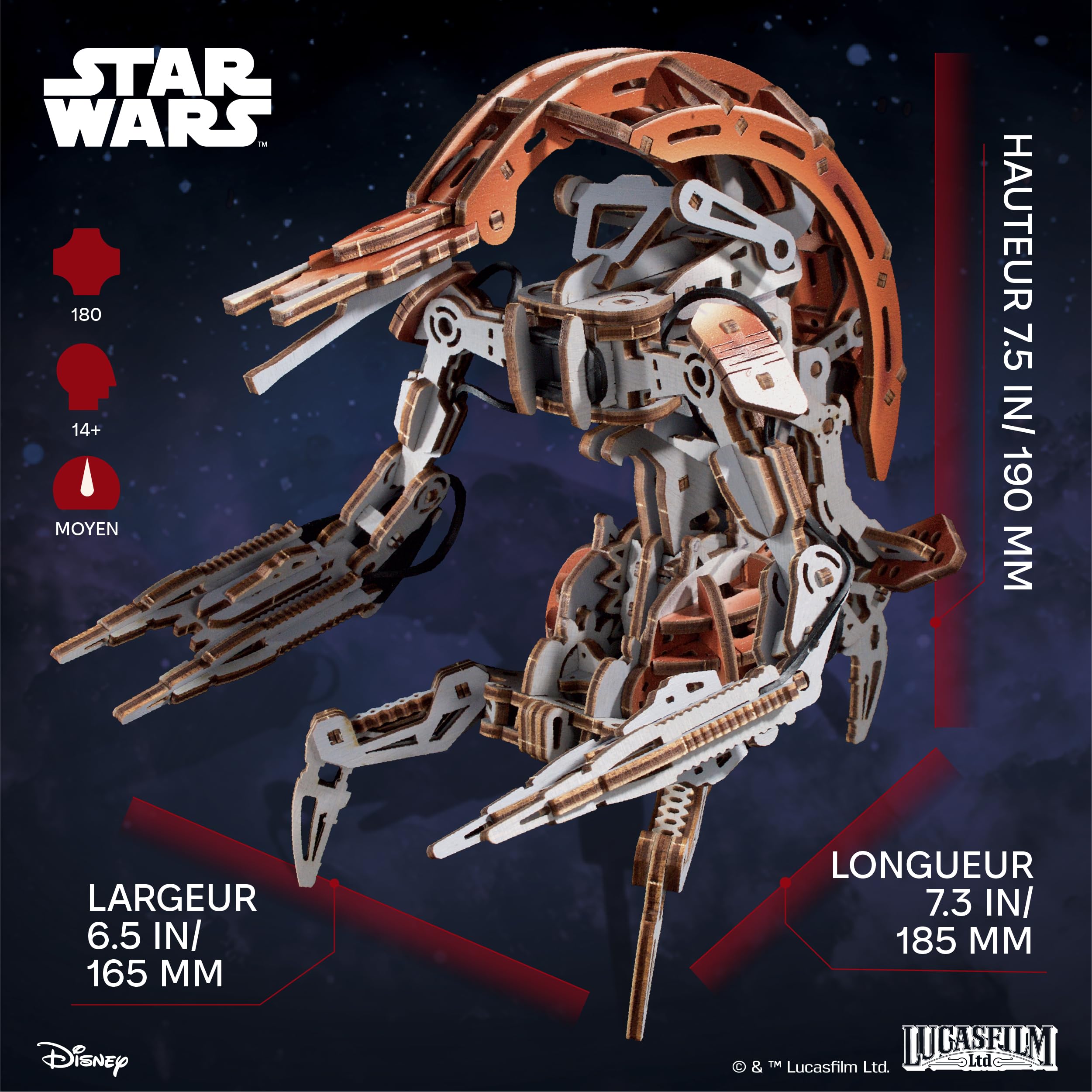 UGEARS Star Wars Droideka 3D Puzzle - Maquette en Bois a Construire, Puzzle Bois Adulte, DIY Maquette, Construction Adulte, Casse tête, Puzzles 3D, La Guerre des étoiles, Cadeau Anniversaire Homme
