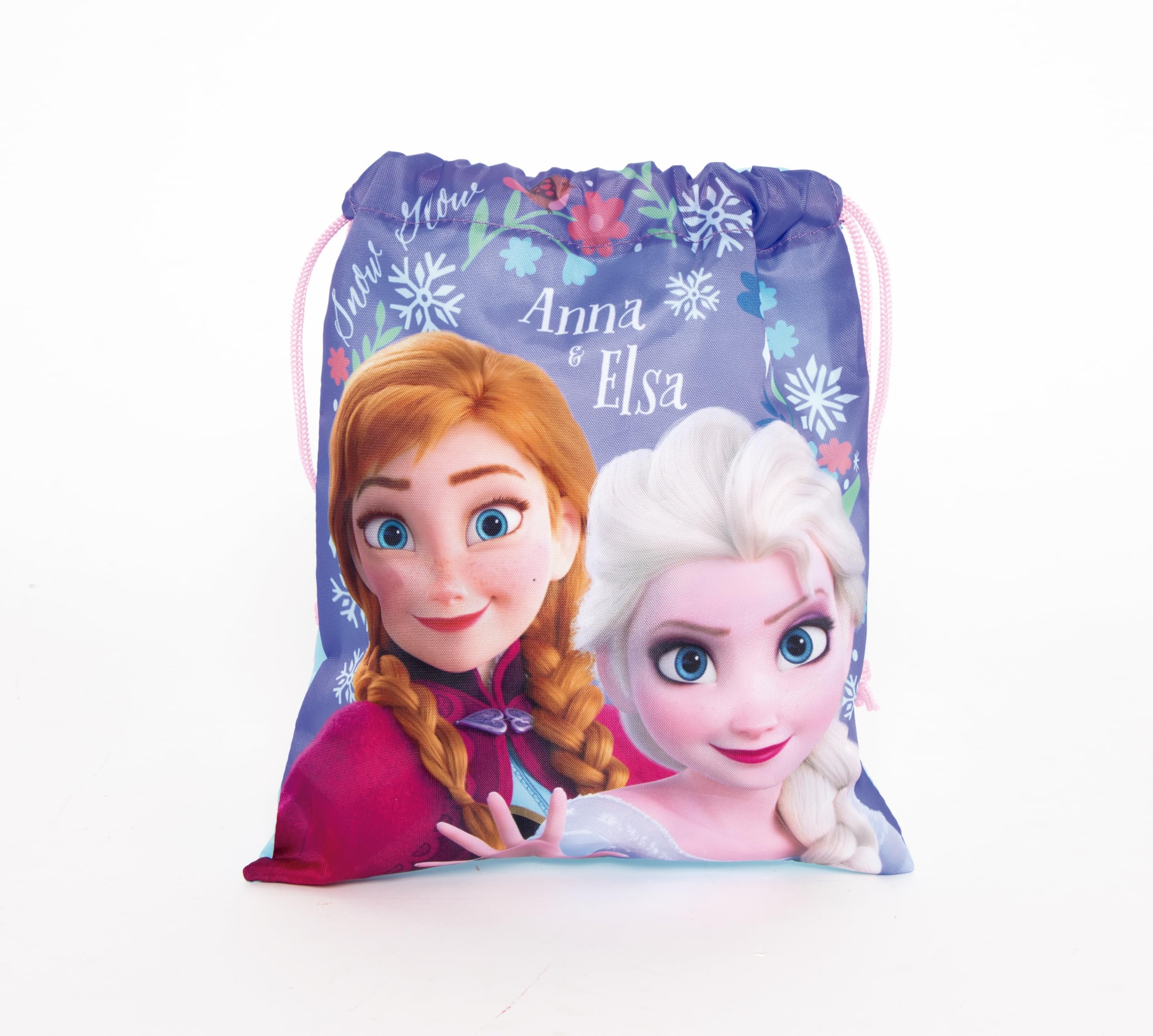 Superdiver Set di zaino sacca con cordoncini e borsa merenda Elsa e Anna Licenza Ufficiale Disney Frozen - Ideale per scuola e asilo - Accessorio moda bambina - Blu - 44x33 e 26x21 cm