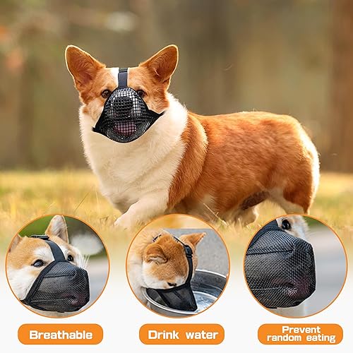 Miniatura 5 de Bozal para perros, para perros grandes, Golden Retriever L, bozal protector de cebo envenenado, transpirable, ajustable, malla suave, bozal para