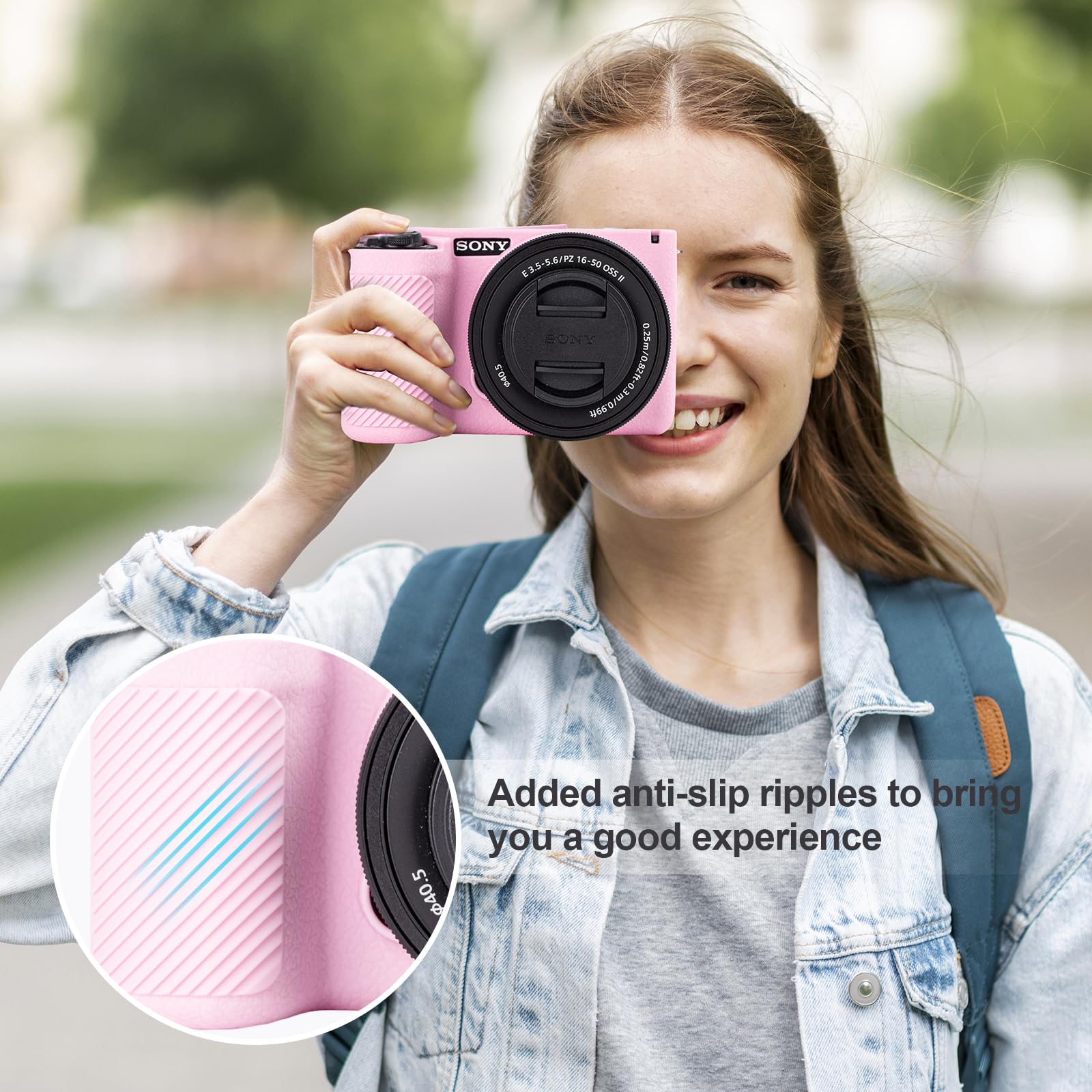 Rieibi - Custodia protettiva in silicone per Sony Alpha ZV-E10 II con 2 pellicole protettive, custodia leggera ZV-E10II con sensazione di presa migliorata per Sony ZV-E10 II, Rosa, Custodia per