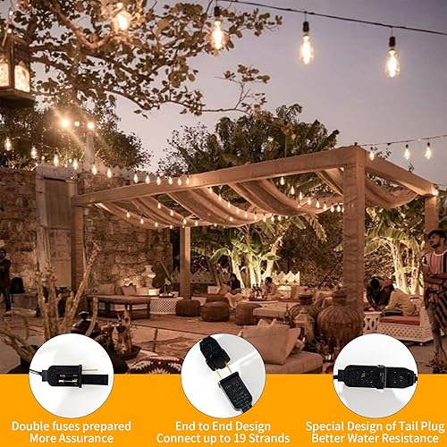 Miniatura 7 de Guirnalda de luces LED para exteriores de 30 pies, impermeable, 2200 K ST38, luces LED para exteriores para patio con 16 bombillas Edison vintage