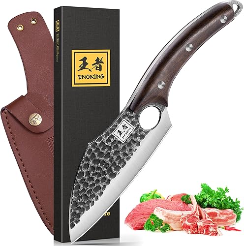 ENOKING Viking - Cuchillo para deshuesar con funda, cuchillo de cocina japonés de 6.1 pulgadas para cortar carne, cuchillo de chef forjado a mano