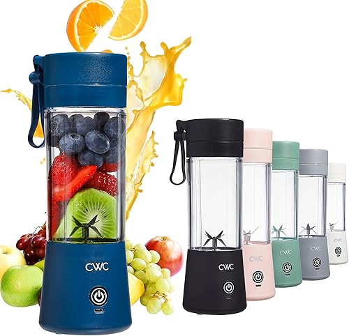 COOK WITH COLOR Mini licuadora portátil - 250 W de potencia, capacidad de 12 onzas, hoja de acero inoxidable, inalámbricaUSB recargable, azul