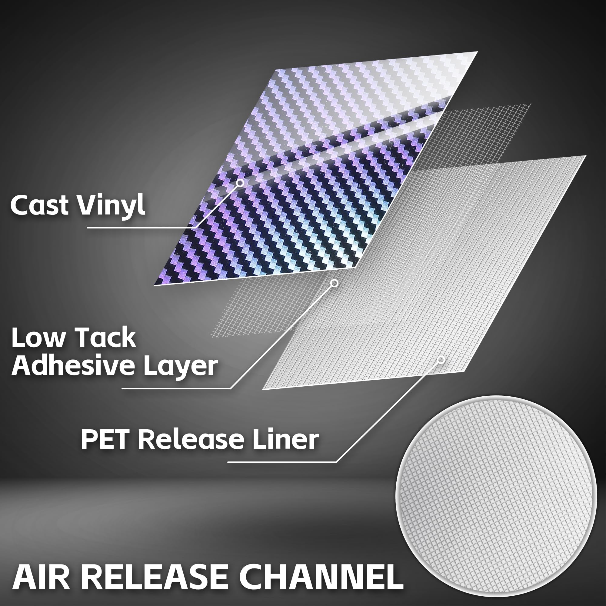 Lypumso 2D Holographic Carbon Fiber Vinyl Wrap, High Gloss Silver Rainbow Chrome Wrapping Vinyl Film with Air Release Technology Auto DIY Paint Replacement Wrap Roll 1ft x 10ft