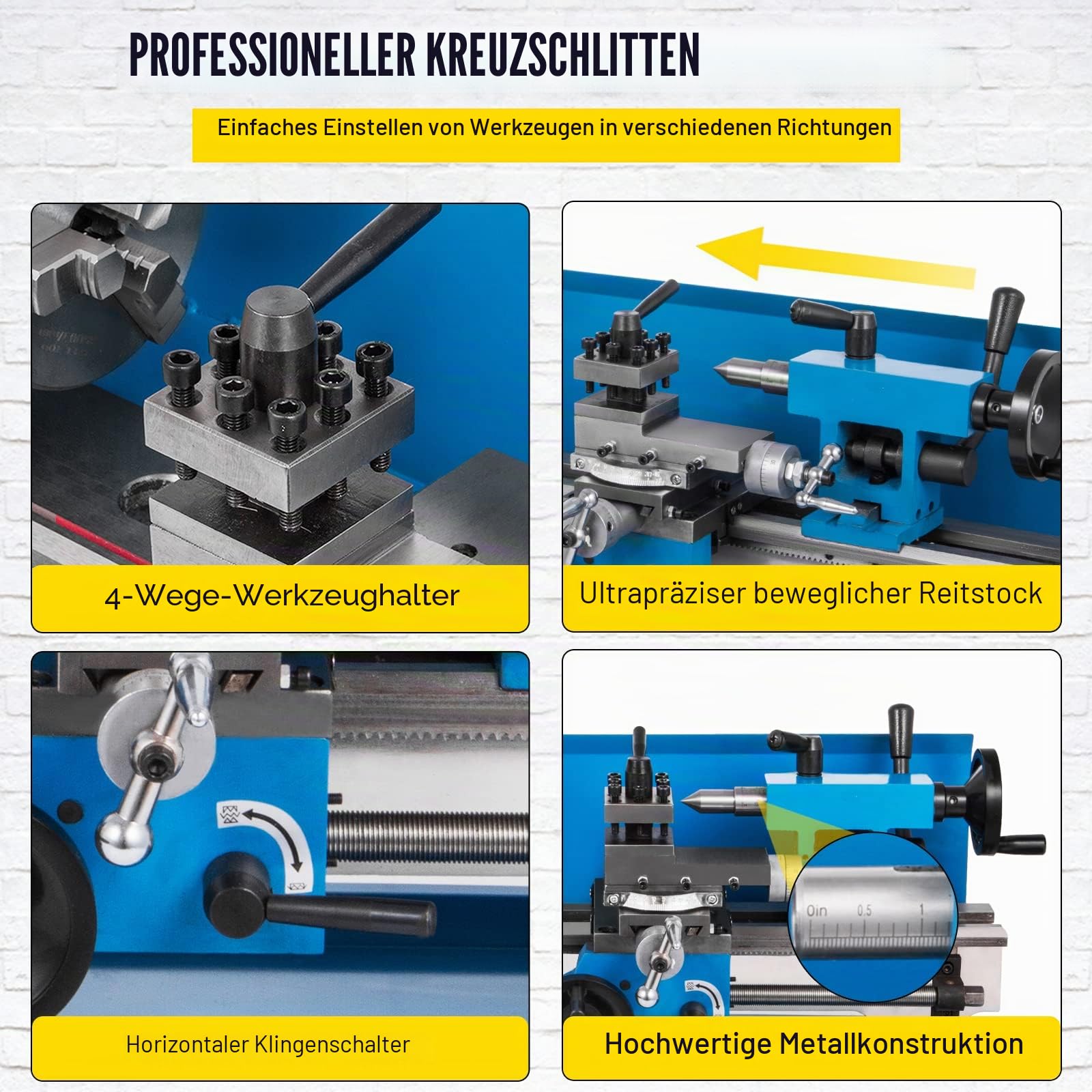 VEVOR Präzisions-Tisch-Mini-Metallfräsmaschine, Drechselbank 550 W, drechselbank bohrmaschine mit variabler Drehzahl, drehmaschine, Nylongetriebe mit 50-2500 U/min und beweglicher Lampe