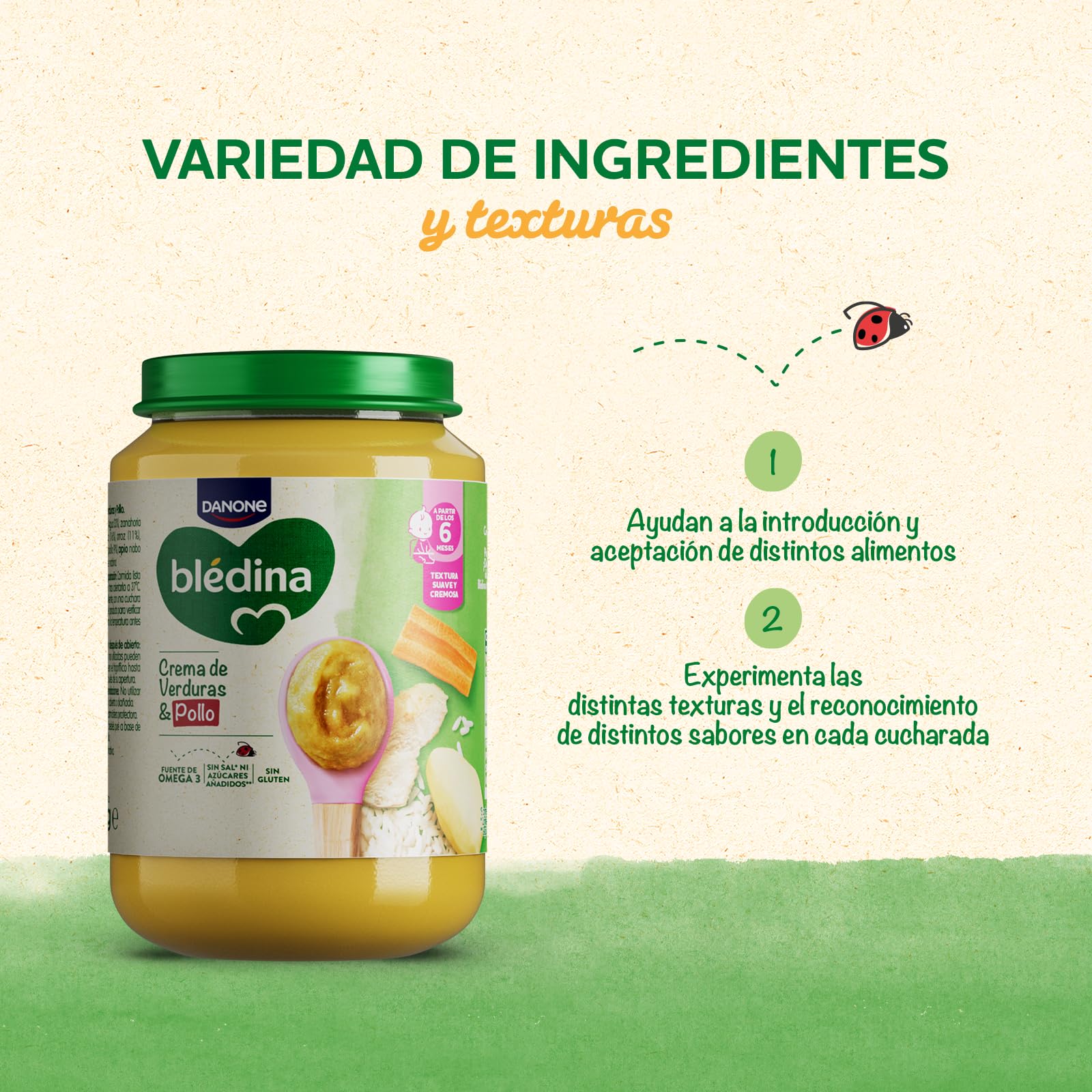 Blédina Tarrito de Crema de Verdura y Pollo para Bebé. Tarrito Bledina Fuente de Omega 3, Sin Sal Ni Azúcares Añadidos y Sin Gluten. Desde los 6 Meses, 200g