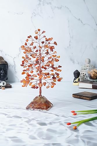 Miniatura 6 de Árbol de la vida con piedras preciosas de cornalina  Base de pirámide de orgón, árbol de cristal para energía positiva, decoración de Feng Shui,