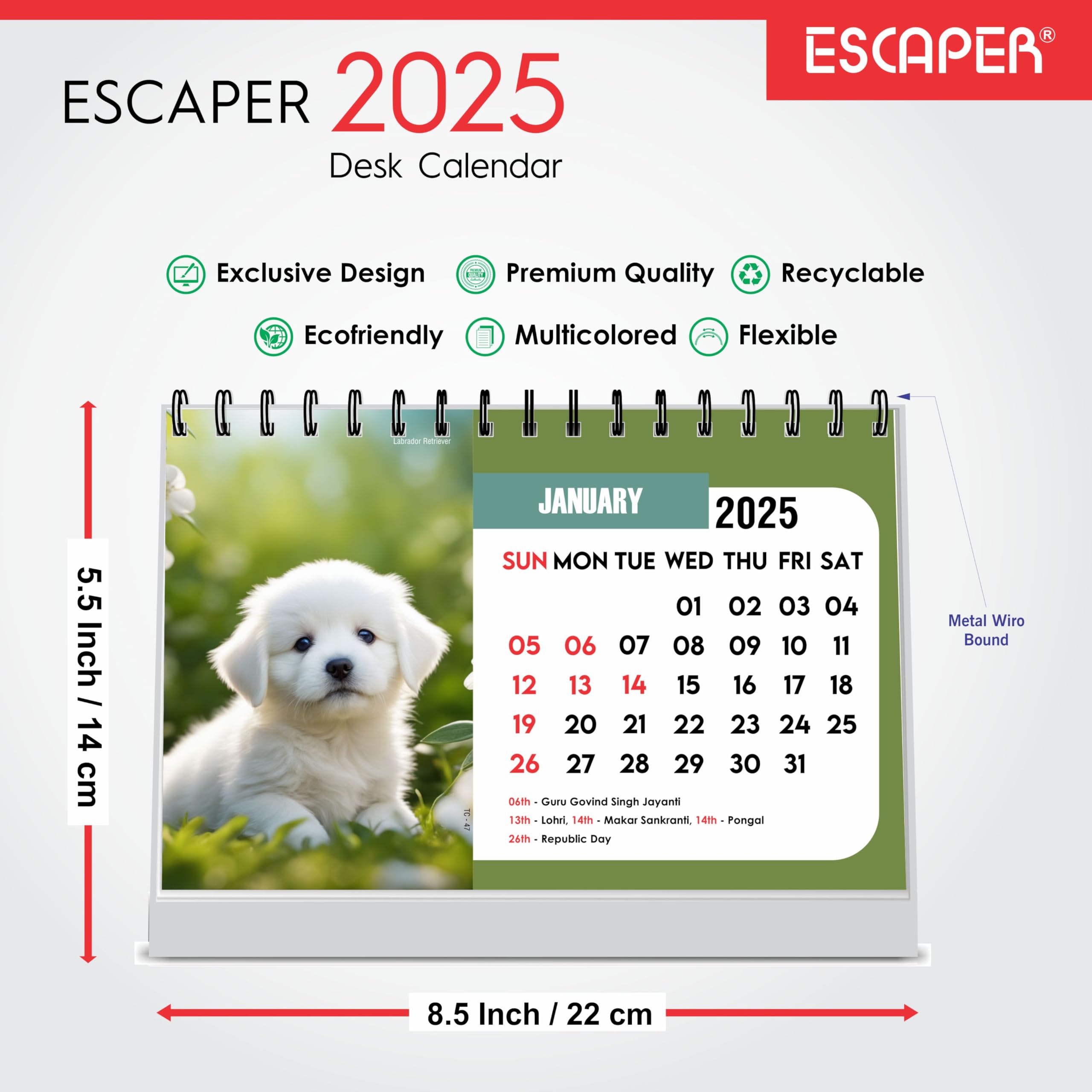 ESCAPER Kalendarz z uroczymi szczeniakami i psem na biurko na rok 2025, kalendarz dla szczeniaków, kalendarz dla zwierząt domowych, kalendarz z uroczym psem 2025, kalendarz noworoczny dla psa
