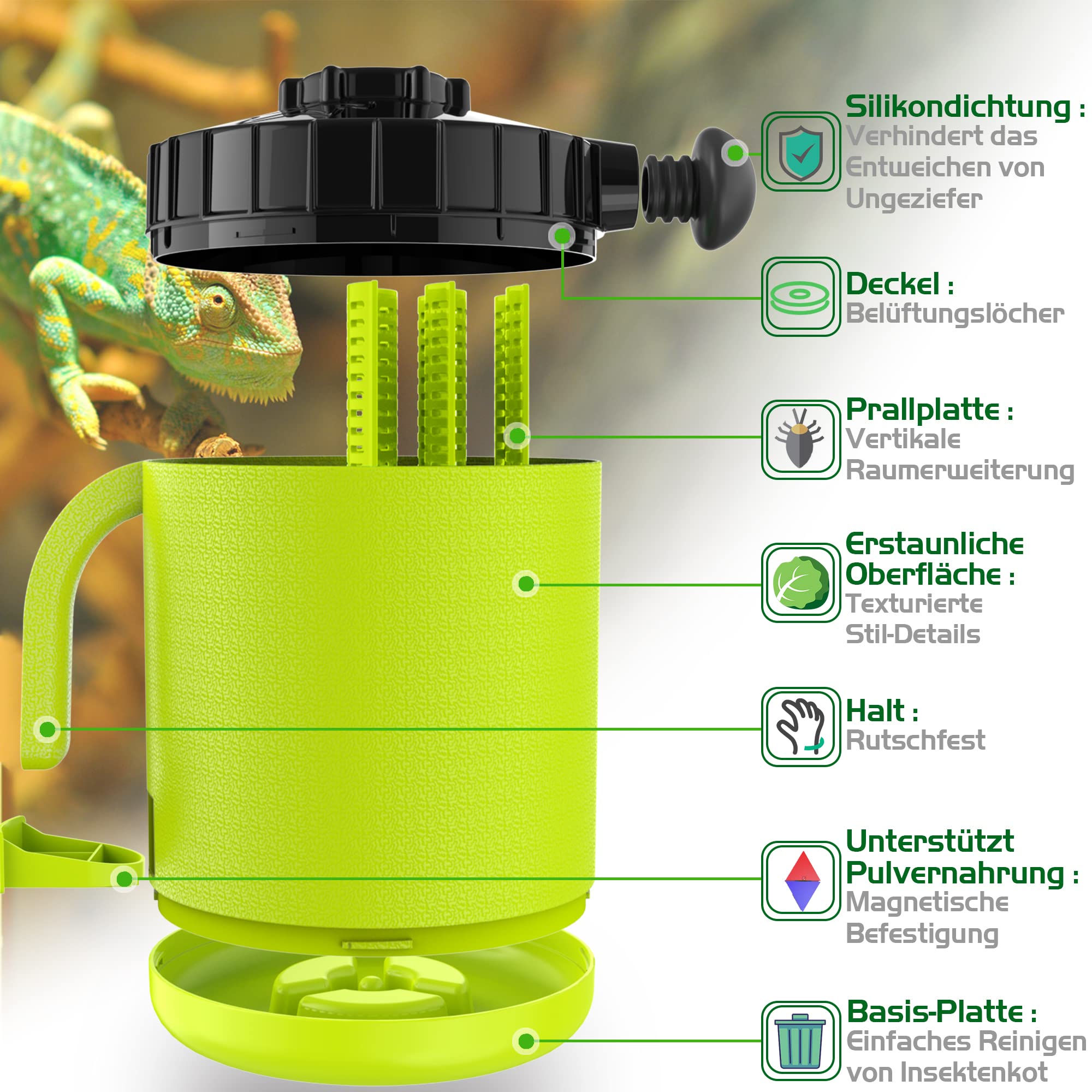 Cricket Keeper, Professioneller Dubias Keeper Futterinsekten-Organizer und Spender mit Bug Dirt Management, Solid Feed Support, Dubia Colony für Menschen mit Insektenphobie