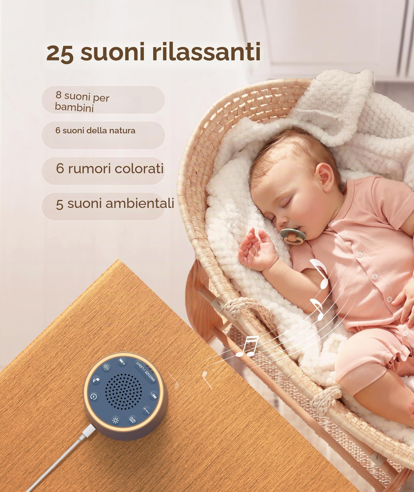Dreamegg White Noise Machine - D1 Nova Sound Machine Pour Bébés Et Adultes, 25 Sons Apaisants, 10 Veilleuses, Écran À Intensité Réglable, Réveil Sans Téléphone Pour Chambres À Coucher, Blanche