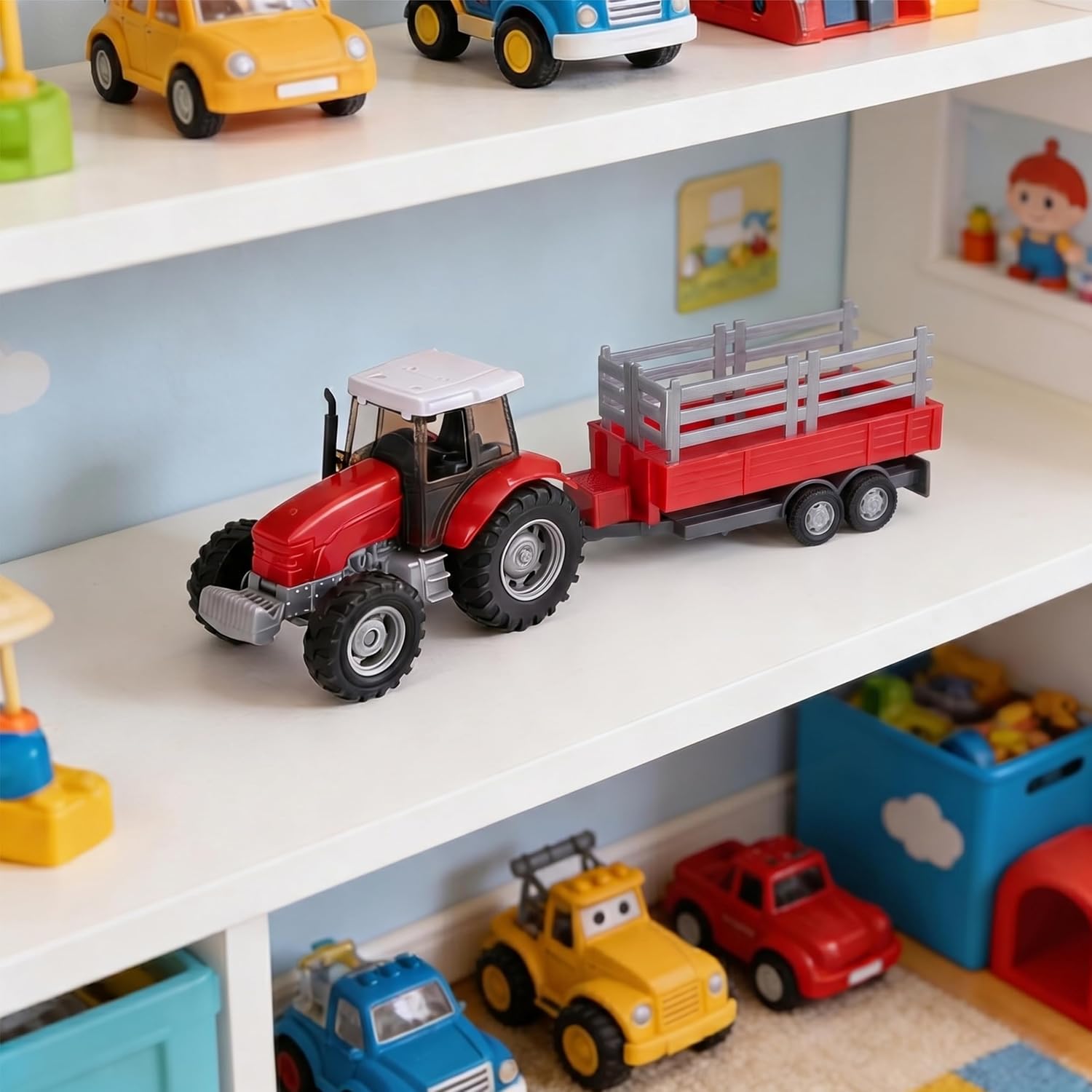 Toyland® - Farm Tractor and 22.5cm Tank/Trailer Set - Freewheel Action - Farm Toys for Boys (Red Trailer)