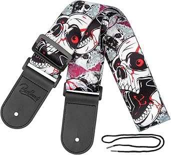 Skull Guitar Strap Leather Ends Guitar Shoulder Strap for Bass, Electric, Acoustic Guitars, Best Gift for Men Women Guitarist