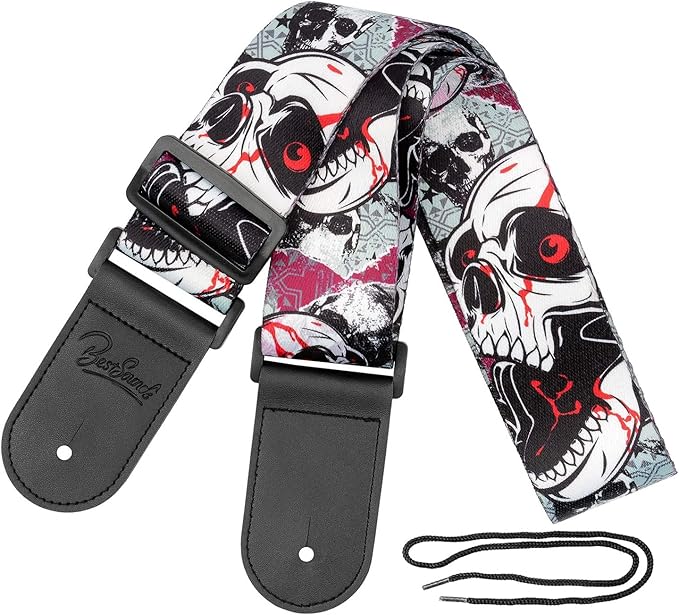 Skull Guitar Strap Leather Ends Guitar Shoulder Strap for Bass, Electric, Acoustic Guitars, Best Gift for Men Women Guitarist