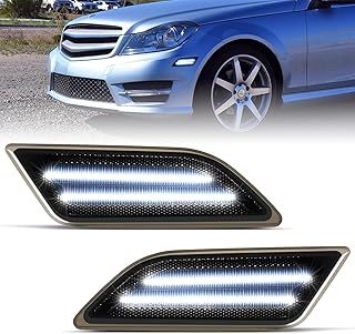 NEIFILES LED White Side Marker Light White Fender Bumper Lamps Compatible with Mercedes Benz C-Class W204 C250 C300 C350 C63 AMG 2012-2014 Front Fender Turn Signal Lights (Smoked Lens-White)
