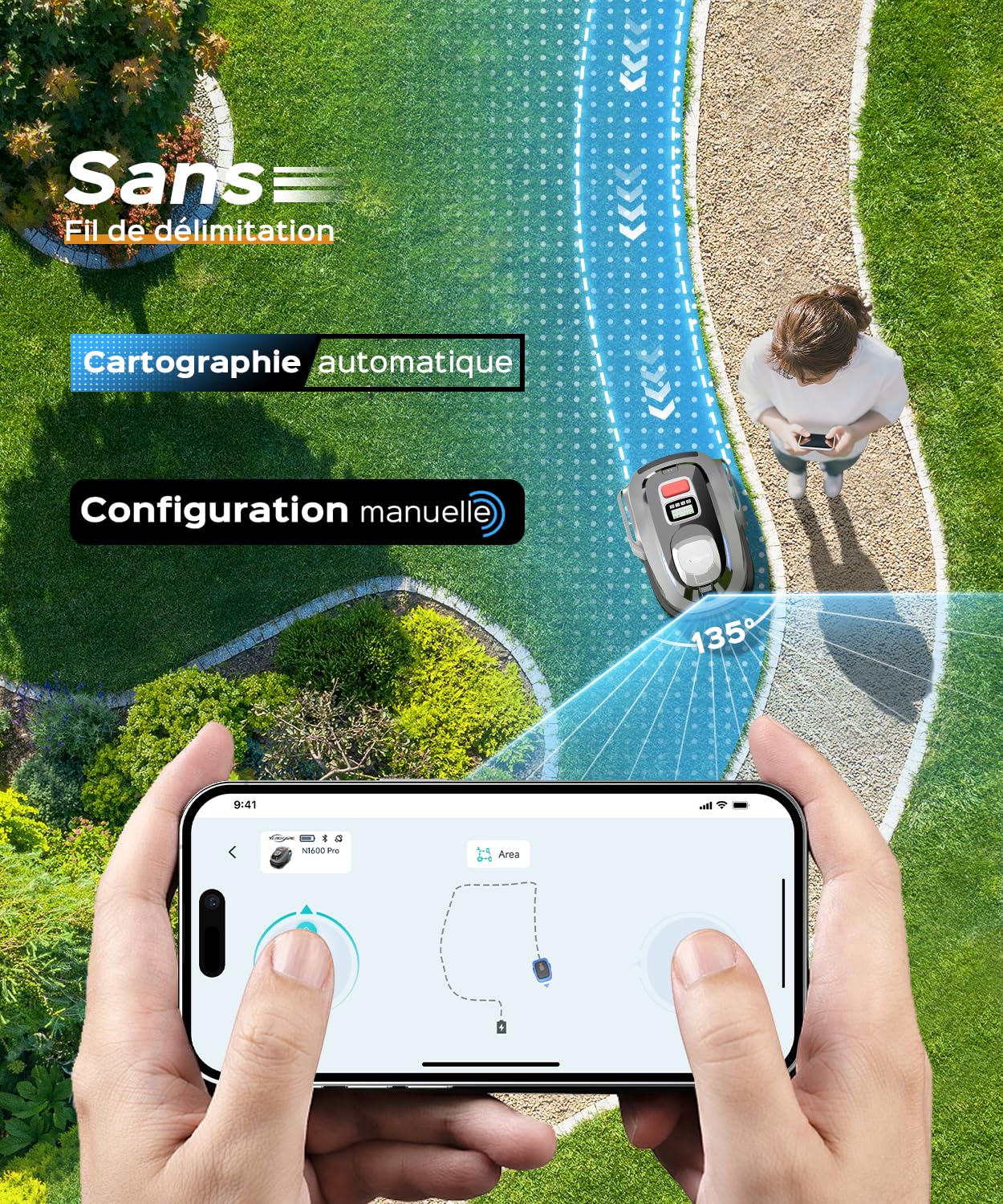 YARDCARE N1600PRO Robot Tondeuse sans Fil Périphérique — vue 3