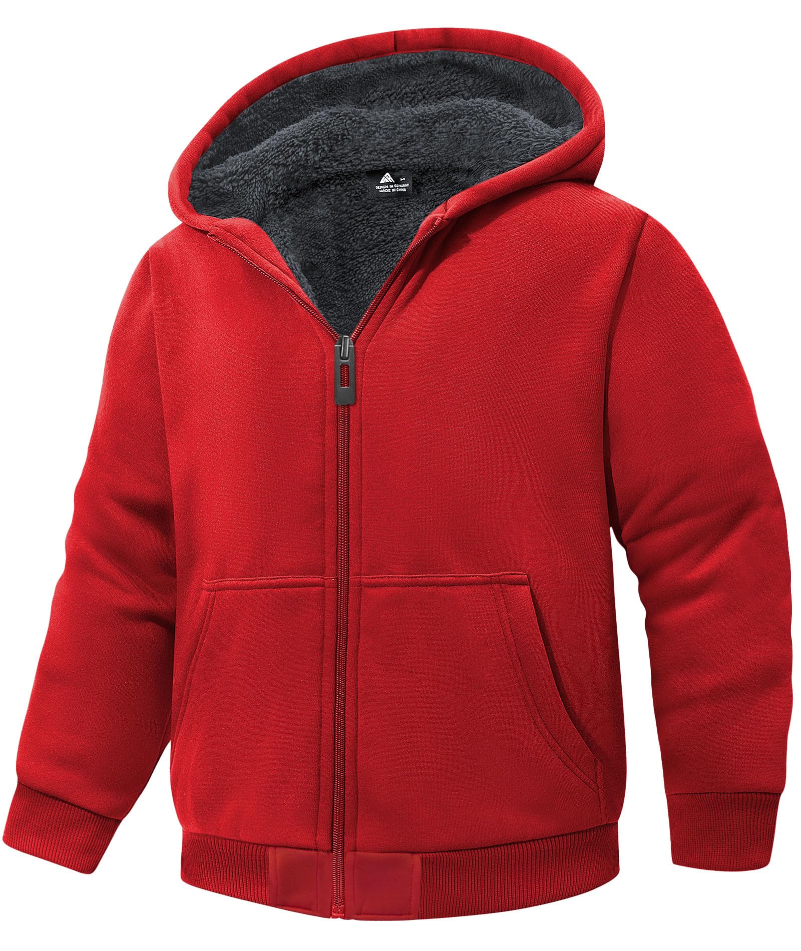 Boys Hoodie Zip Up Fleece Lined Jacket Kids Warm Sherpa Hooded Sweatshirts