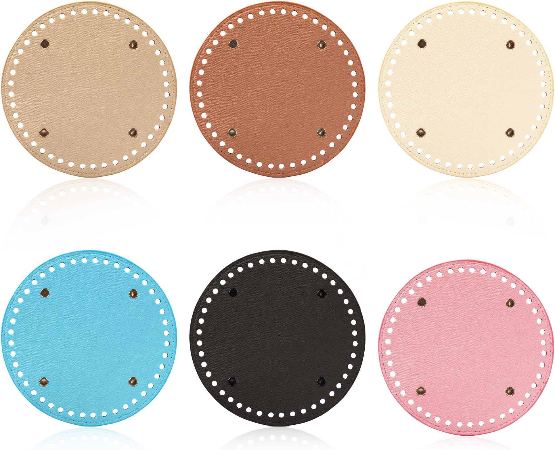 TXIN 6 Pcs Round PU Leather Bag Bottom Knitting Crochet Bags Bottom Shaper Pad Hand-Woven Bag Cushion Base with Holes for DIY Handbag Shoulder Bags Purse Making Supplies Bottom Base (6 Colors 5.9in)