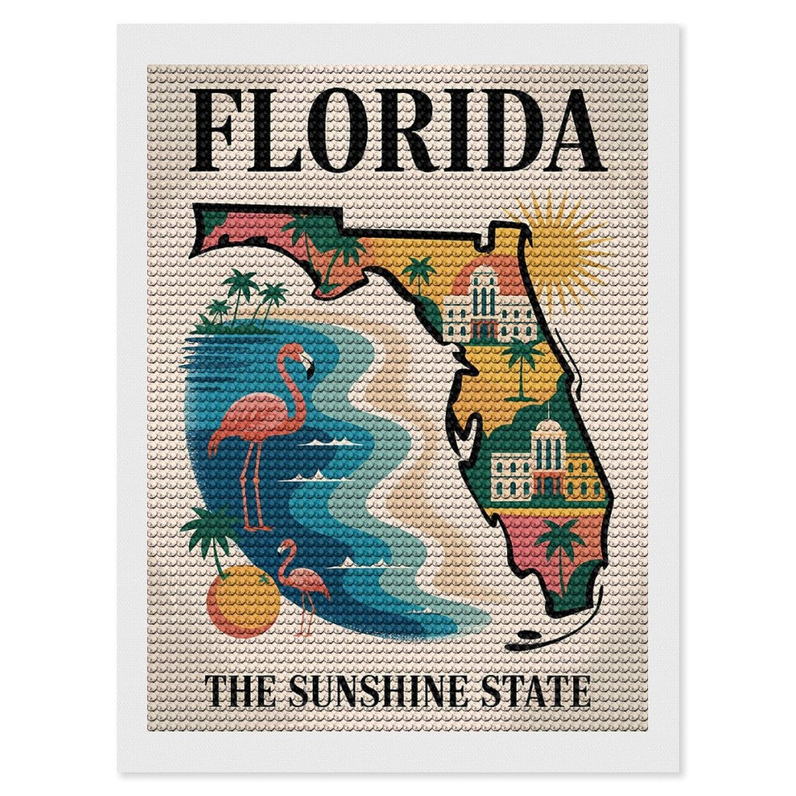 Junmoney Florida The Sunshine State Travel Diamond Painting Canvas Set 12"x16", Boho Decor, for Craft Lovers, Easy Handmade Project, Holiday Gift Idea