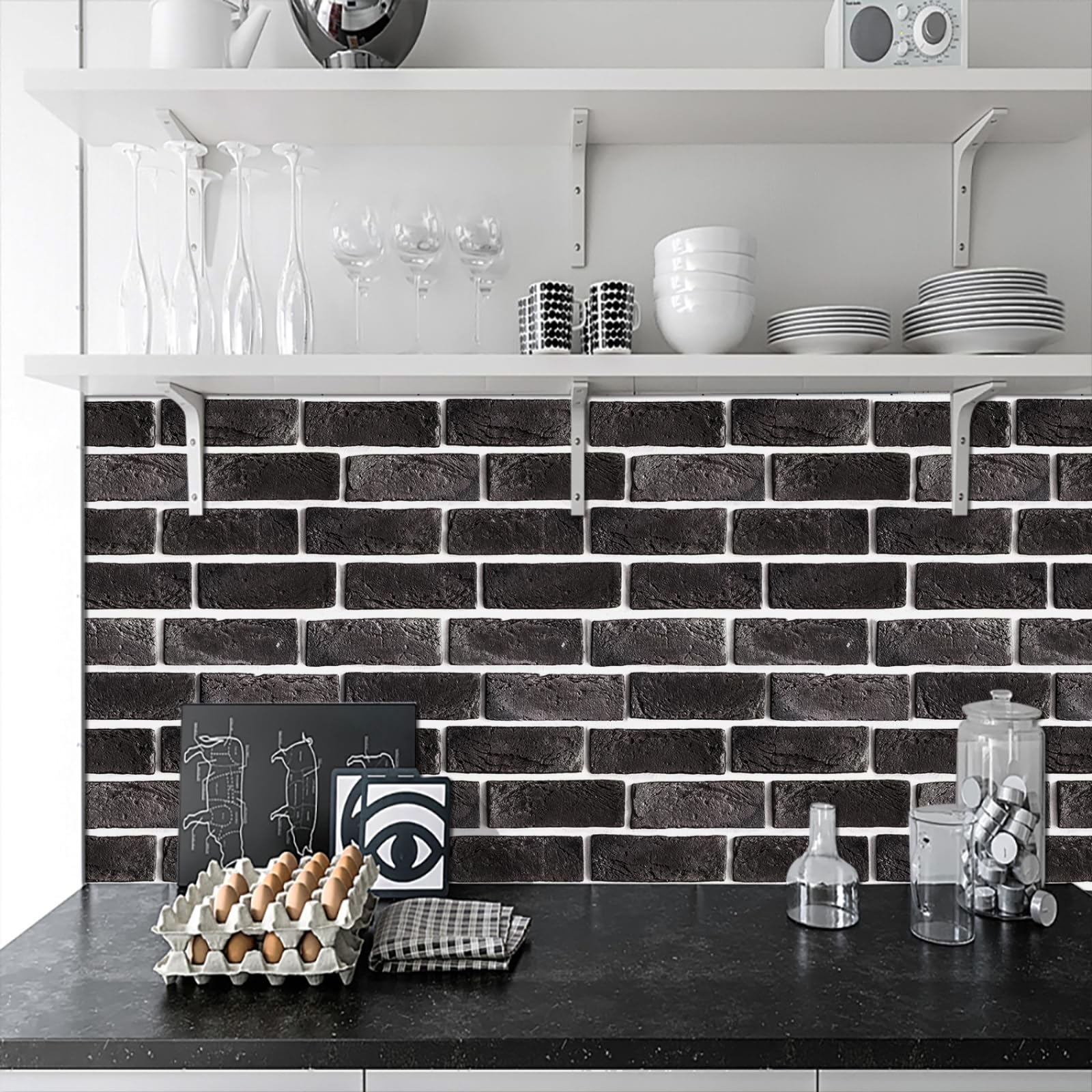 Pavimento Pvc Adesivo Mattone Grigio Nero Piastrelle Adesive Pavimento Cucinao Bagno Mattonelle Adesive Cucina Paraschizzi Cucina Adesivo Rimovibile Adesivi per Piastrelle Bagno 27x27cm/30 Pcs